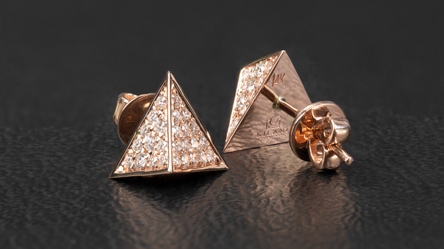 14K Rose Gold Pyramidal Shape Diamond Earrings