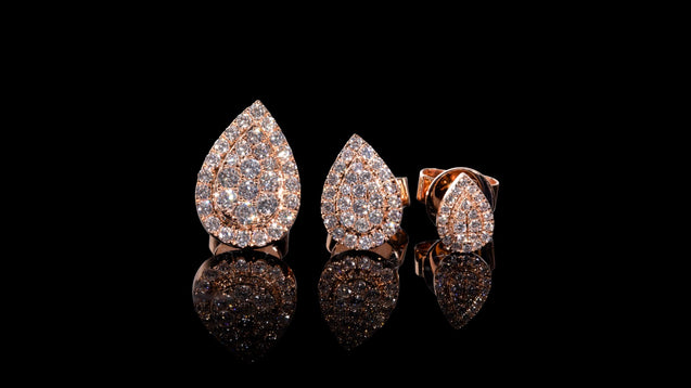 18K Rose Gold Pear Diamond Earrings