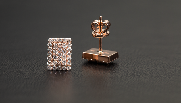 14K Rose Gold Rectangle Diamond Earrings