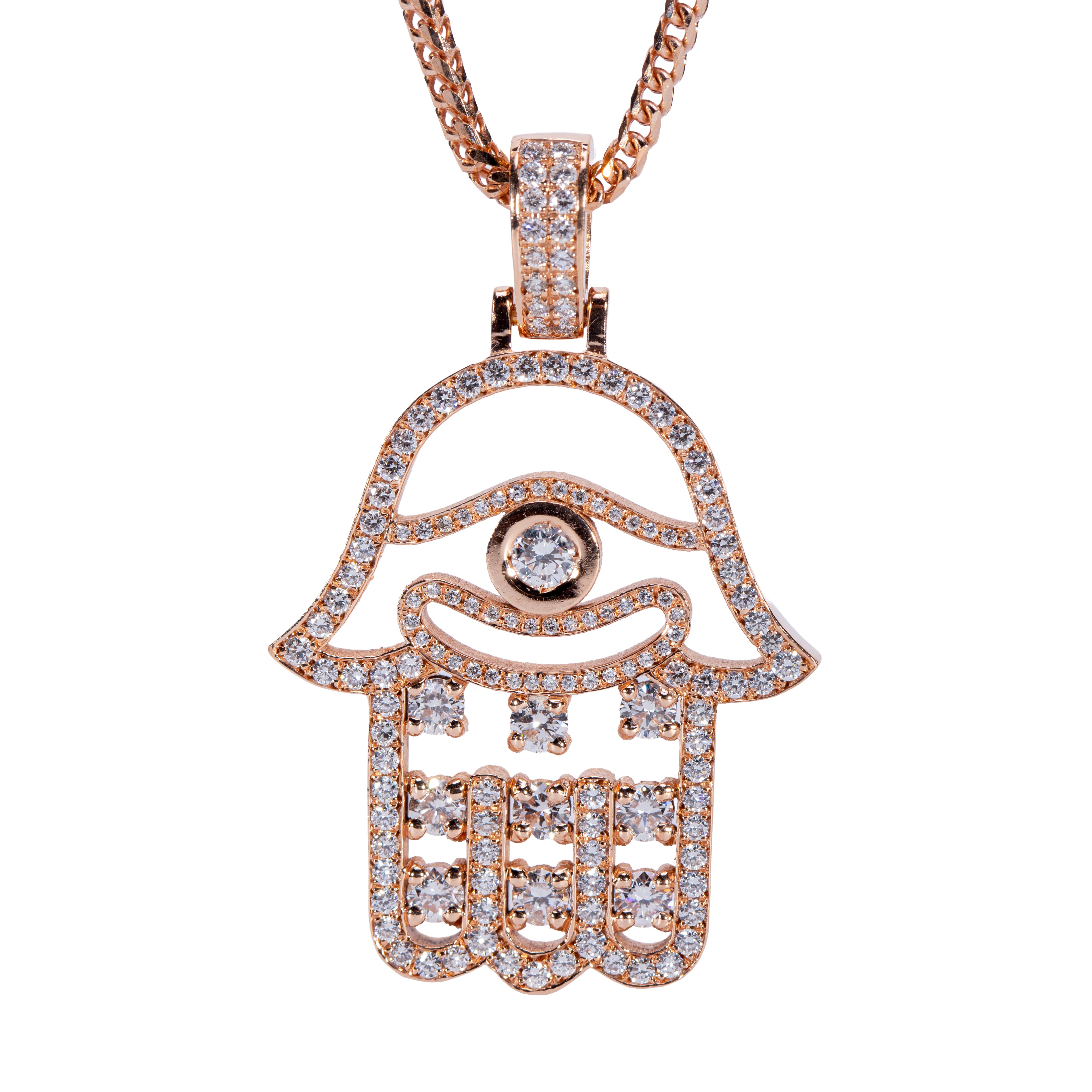 14K Gold Hand Of Hamza Diamond Pendant