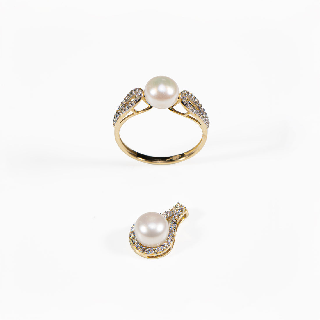 14K Gold Freshwater Pearl CZ Earring & Pendant Set