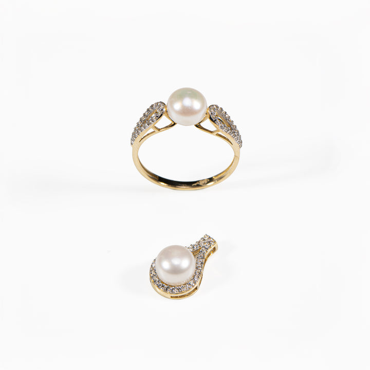 14K Gold Freshwater Pearl CZ Earring & Pendant Set