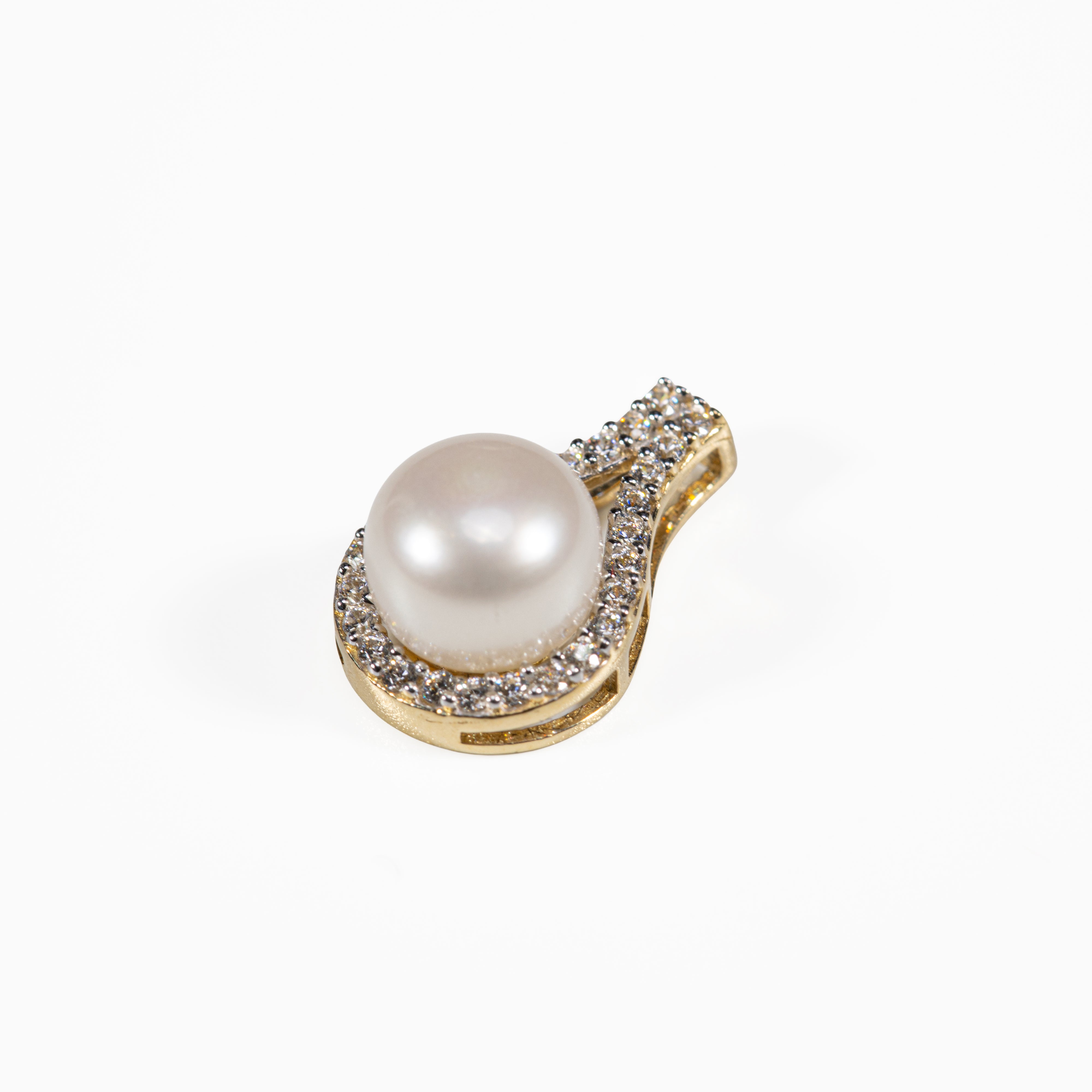 14K Gold Freshwater Pearl CZ Earring & Pendant Set