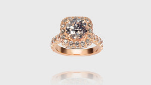 14K Rose Gold Cushion Halo Engagement Diamond Ring