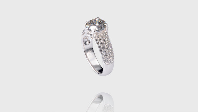 18K White Gold 5-Row Pave Setting Diamond Engagement Ring