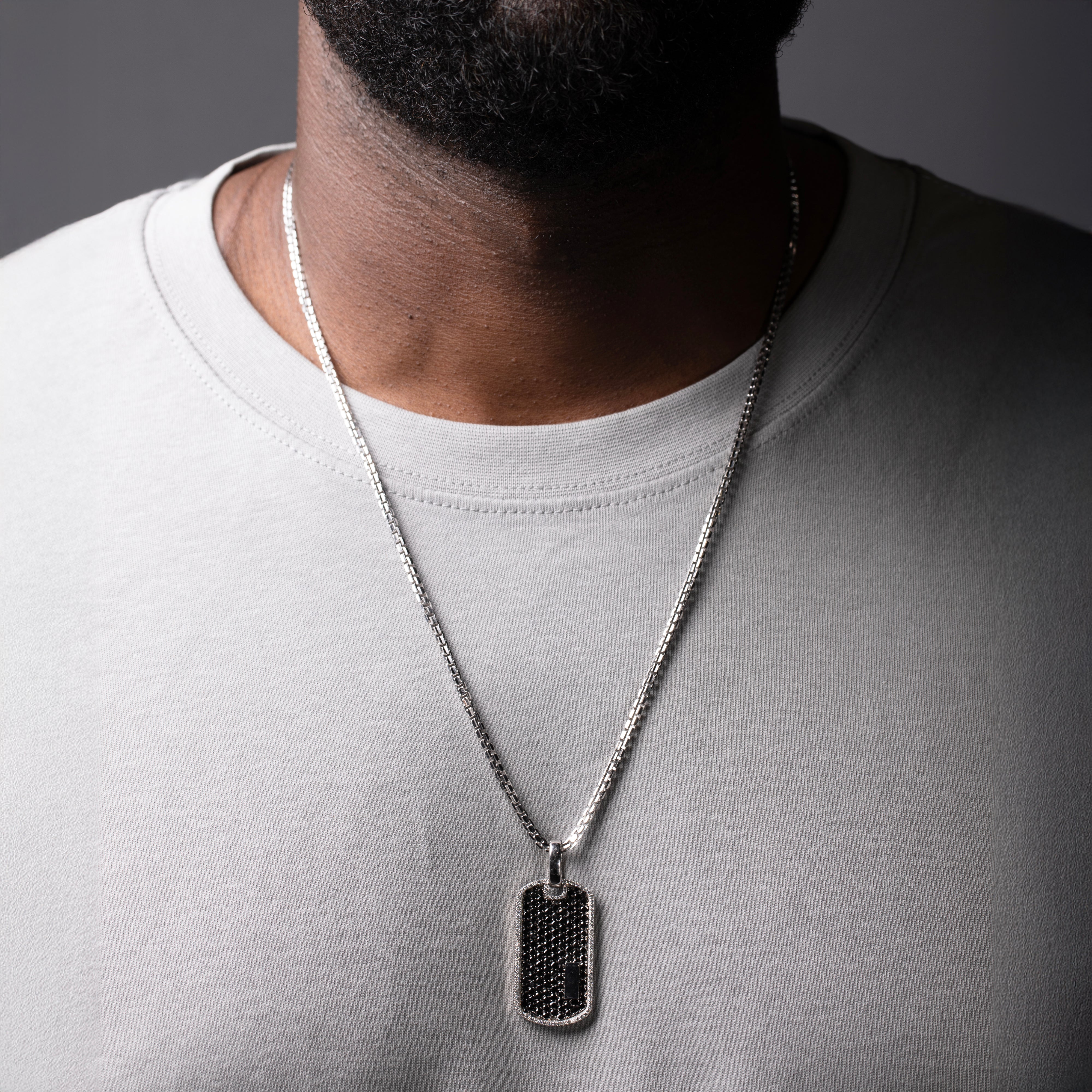 10k White Gold Black Diamond Dog Tag Pendant