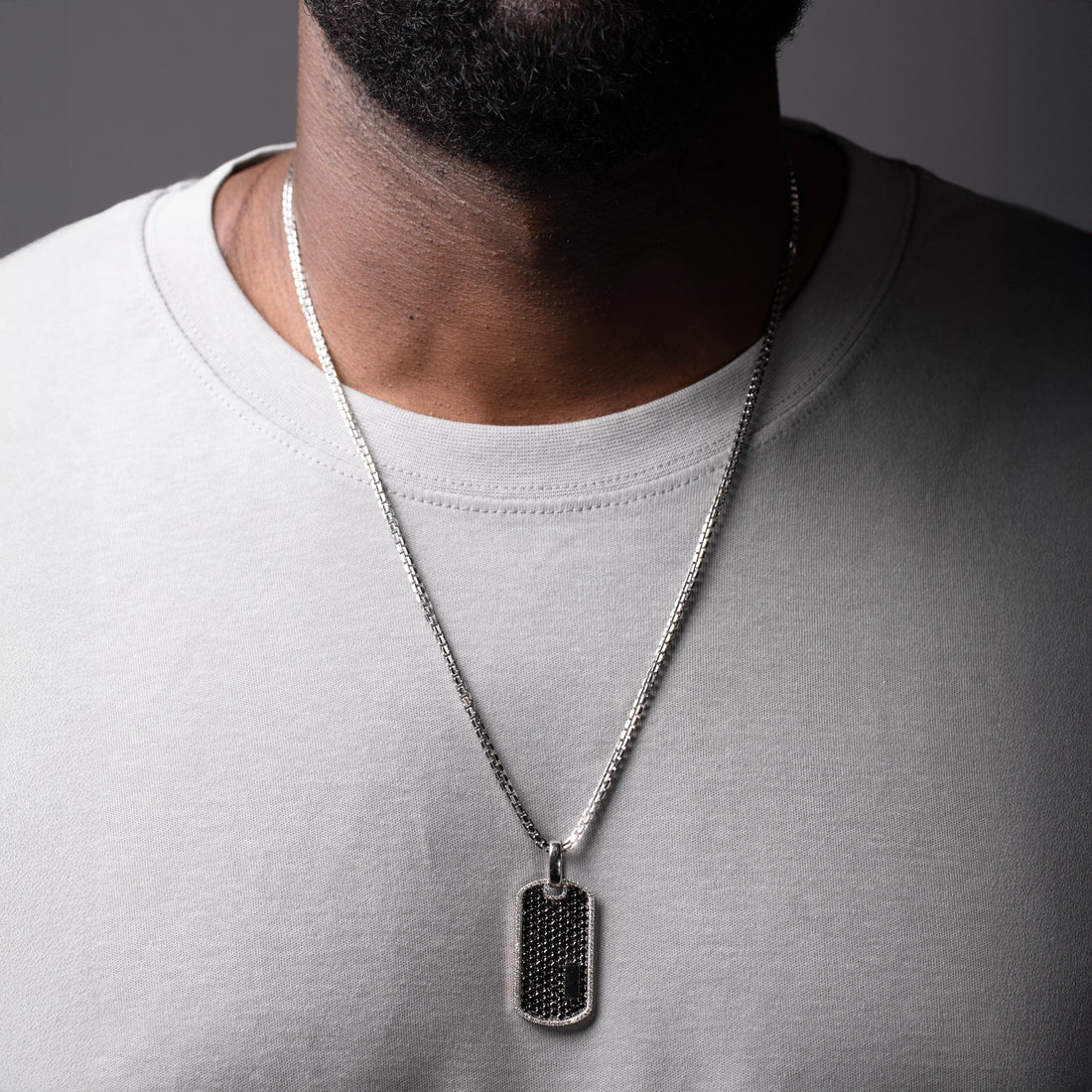 10k White Gold Black Diamond Dog Tag Pendant