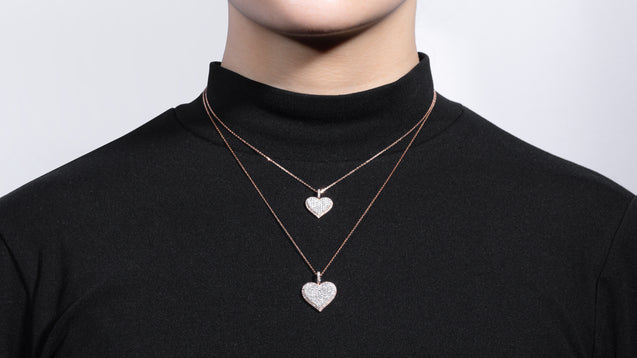 14K Two-Tone Gold Flat Layered Diamond Heart Pendant