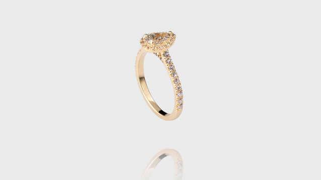 18K Yellow Gold Pear Halo Engagement Diamond Ring