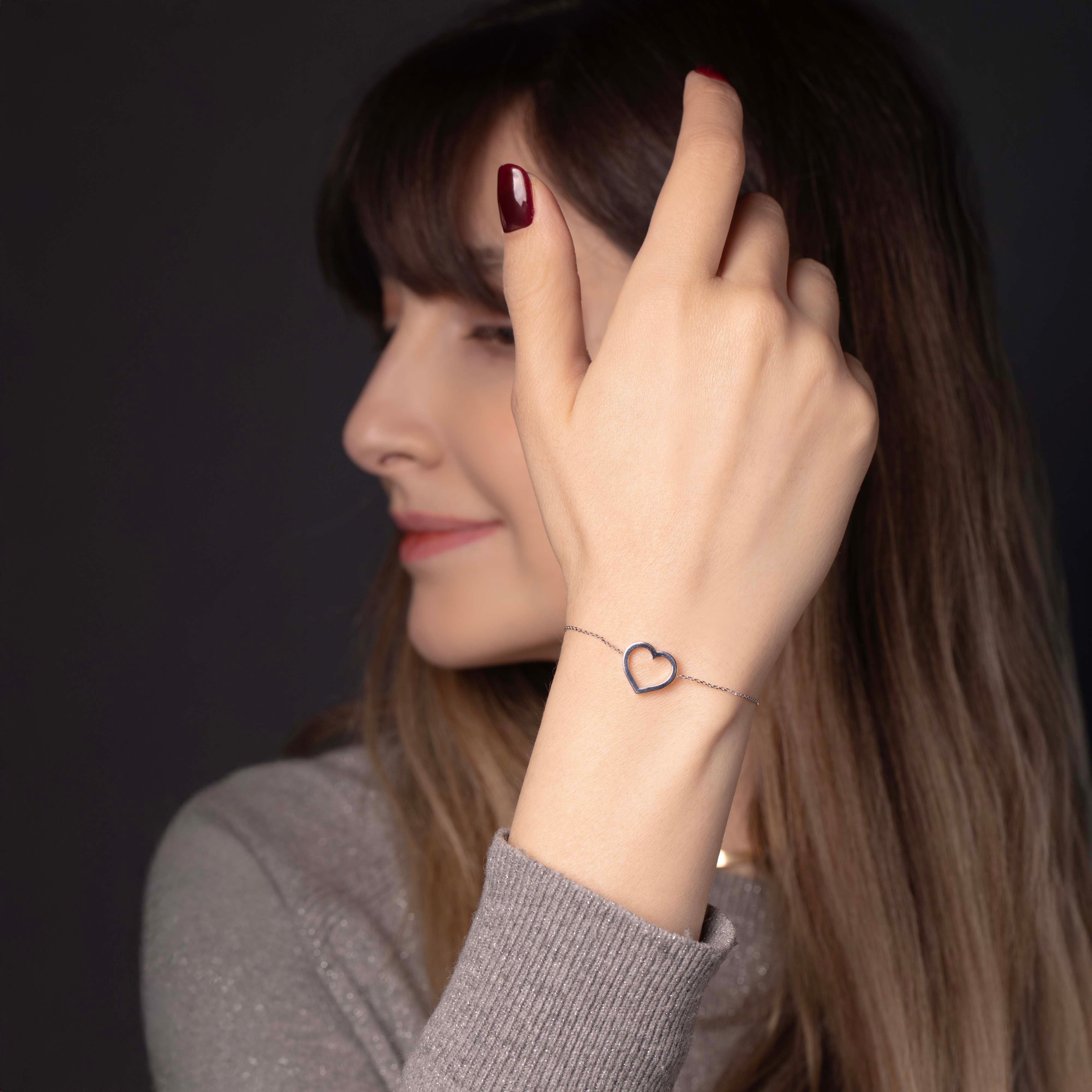 14K White Gold Heart Bracelet