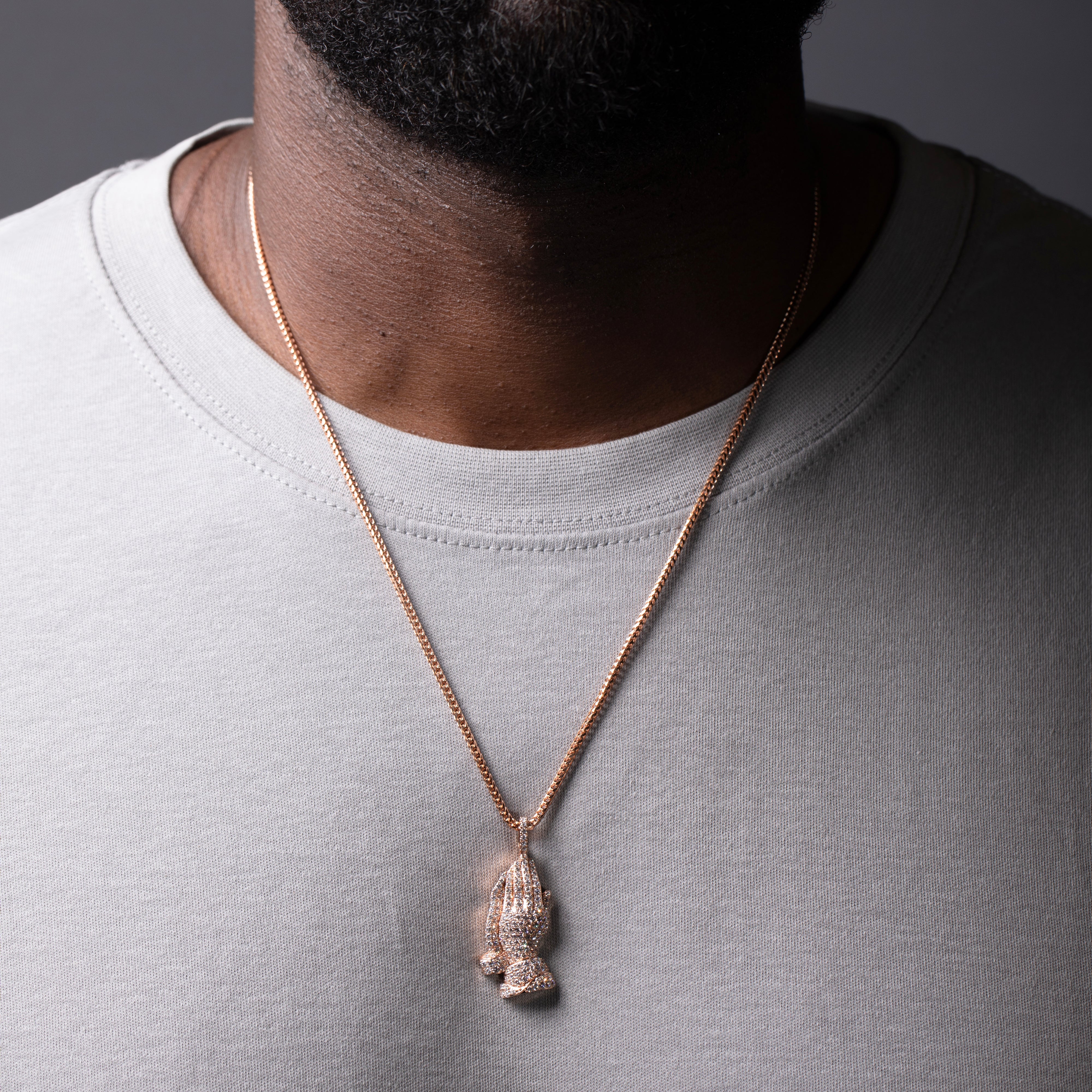 18K Yellow Gold Praying Hands Diamond Pendant