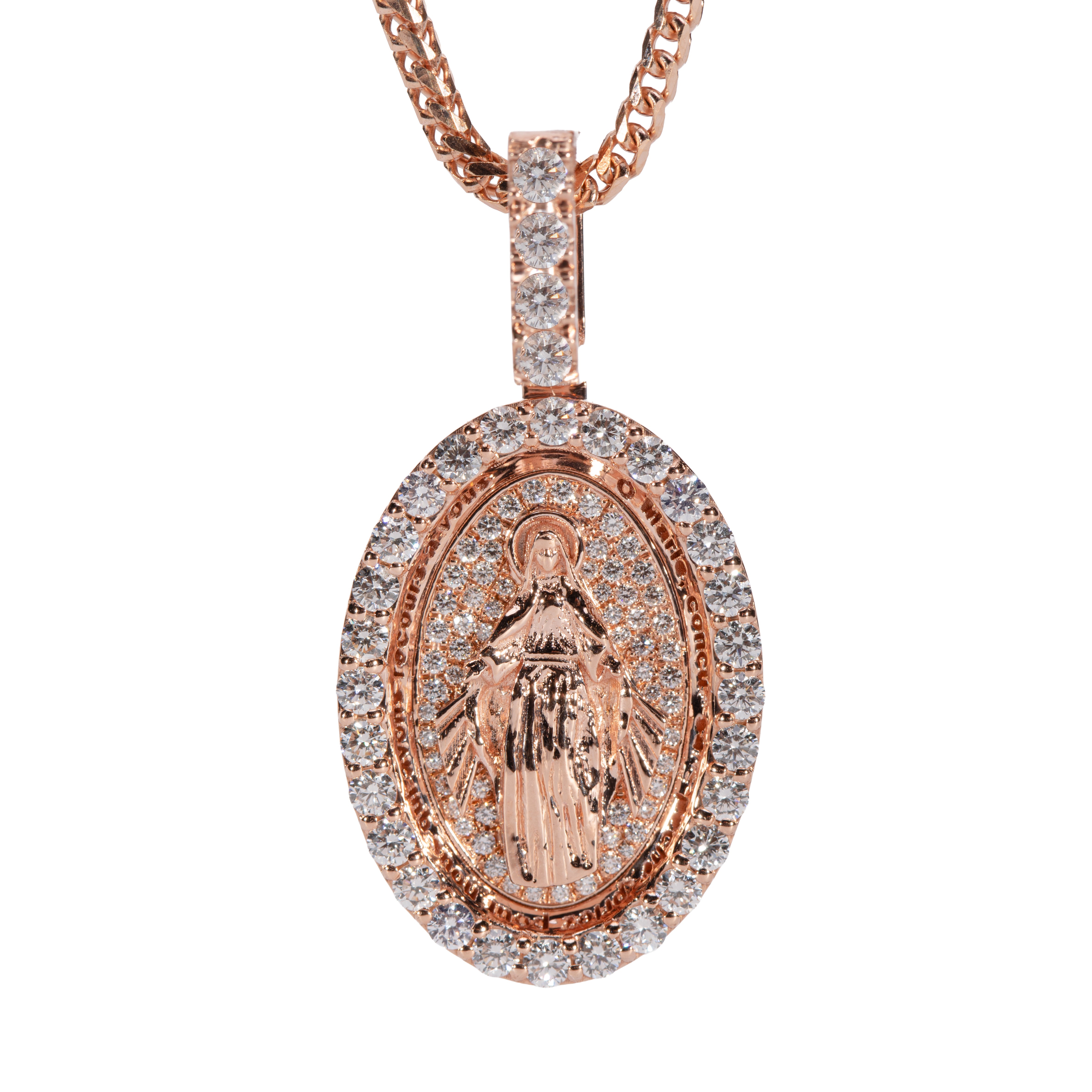 18K Gold Virgin Mary Diamond Pendant