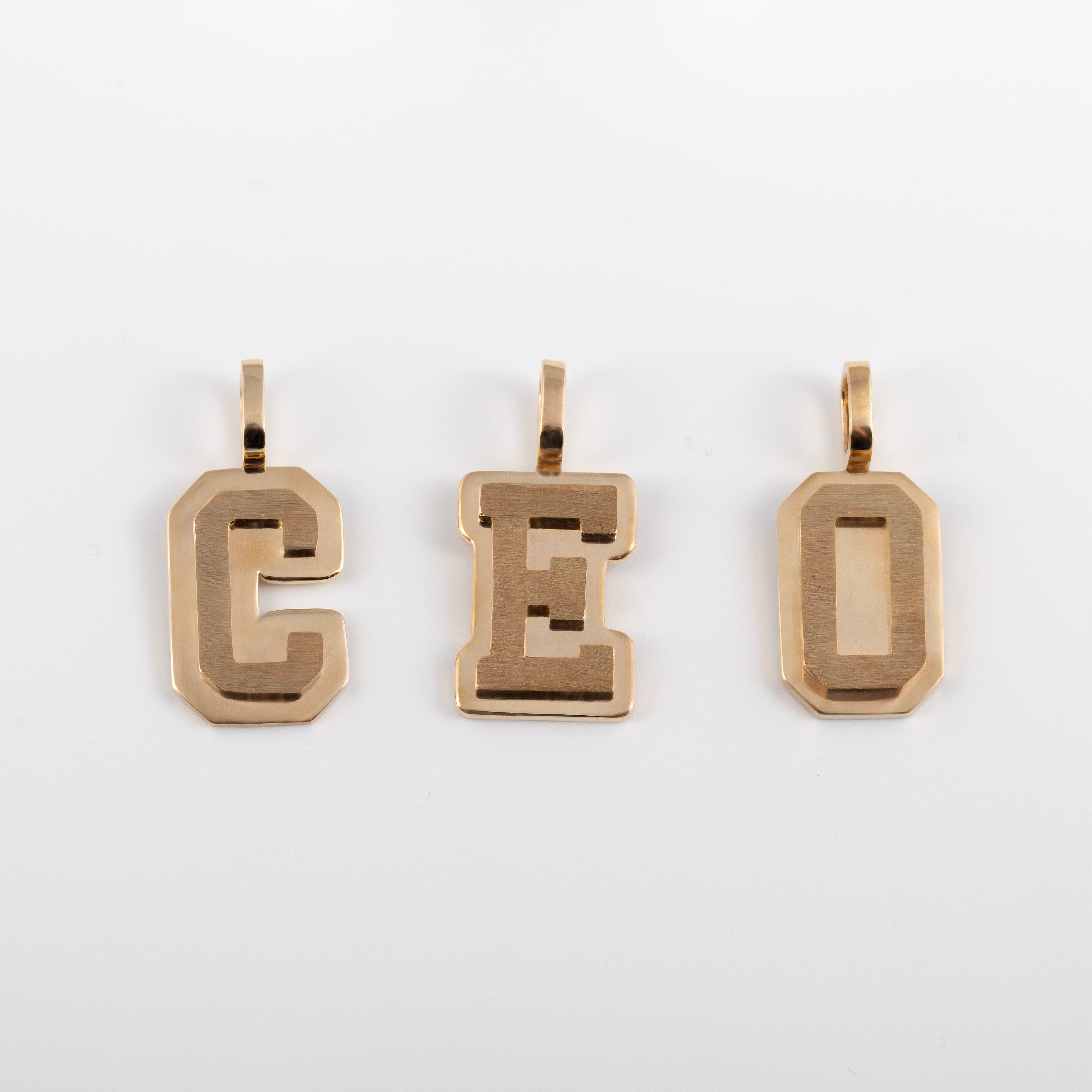 10K Gold Brushed Initial Block Pendant