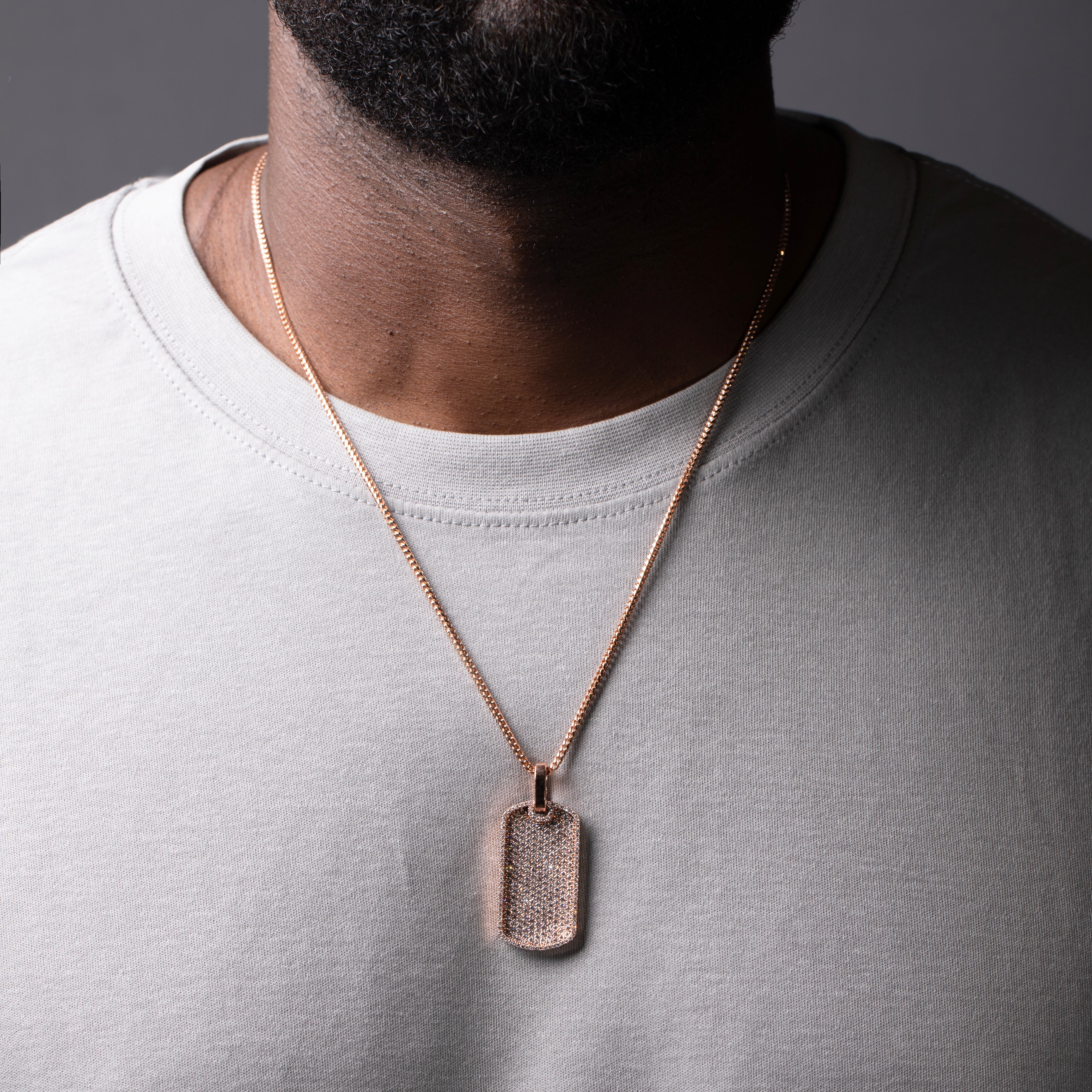 10K Rose Gold Diamond Dog Tag Pendant