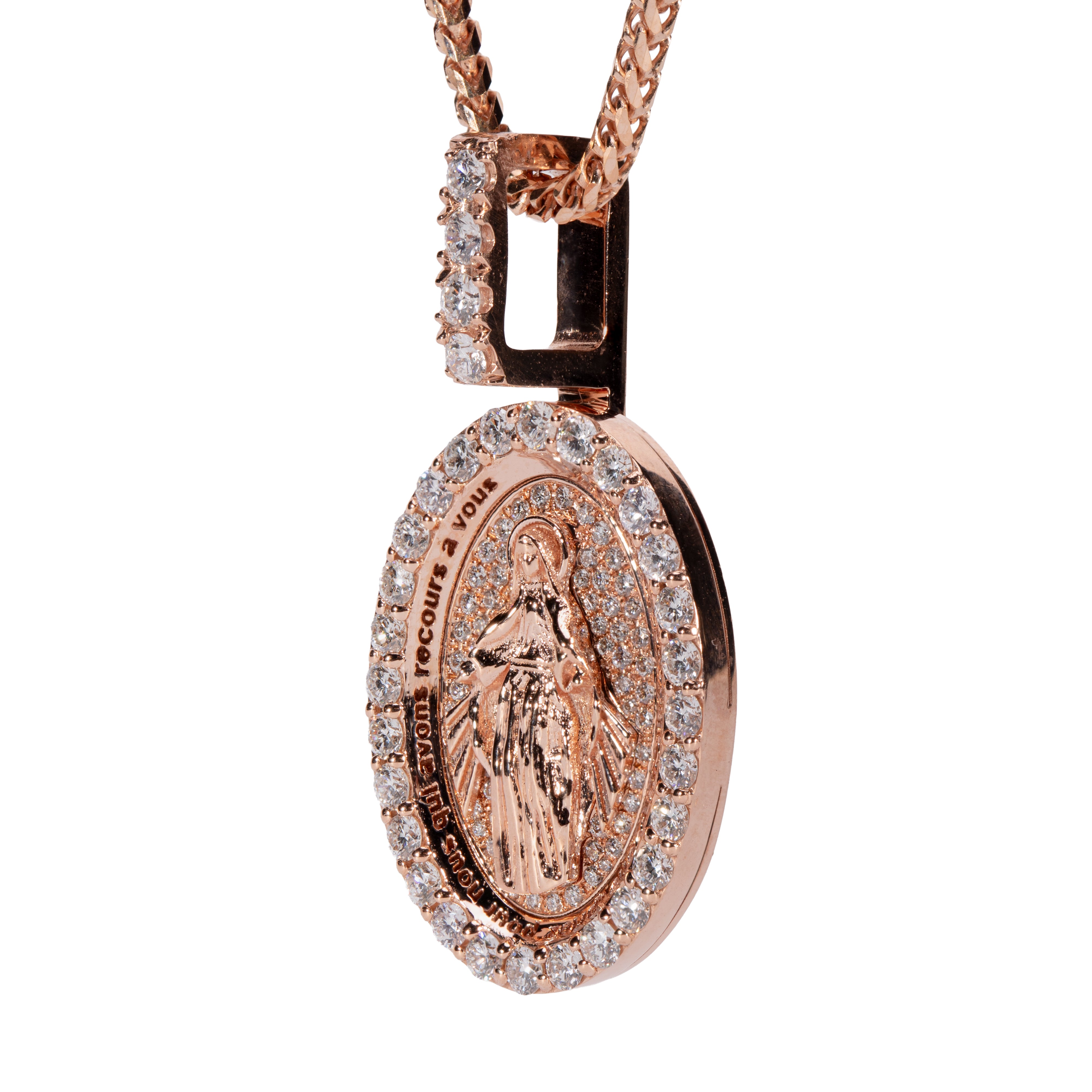 18K Gold Virgin Mary Diamond Pendant