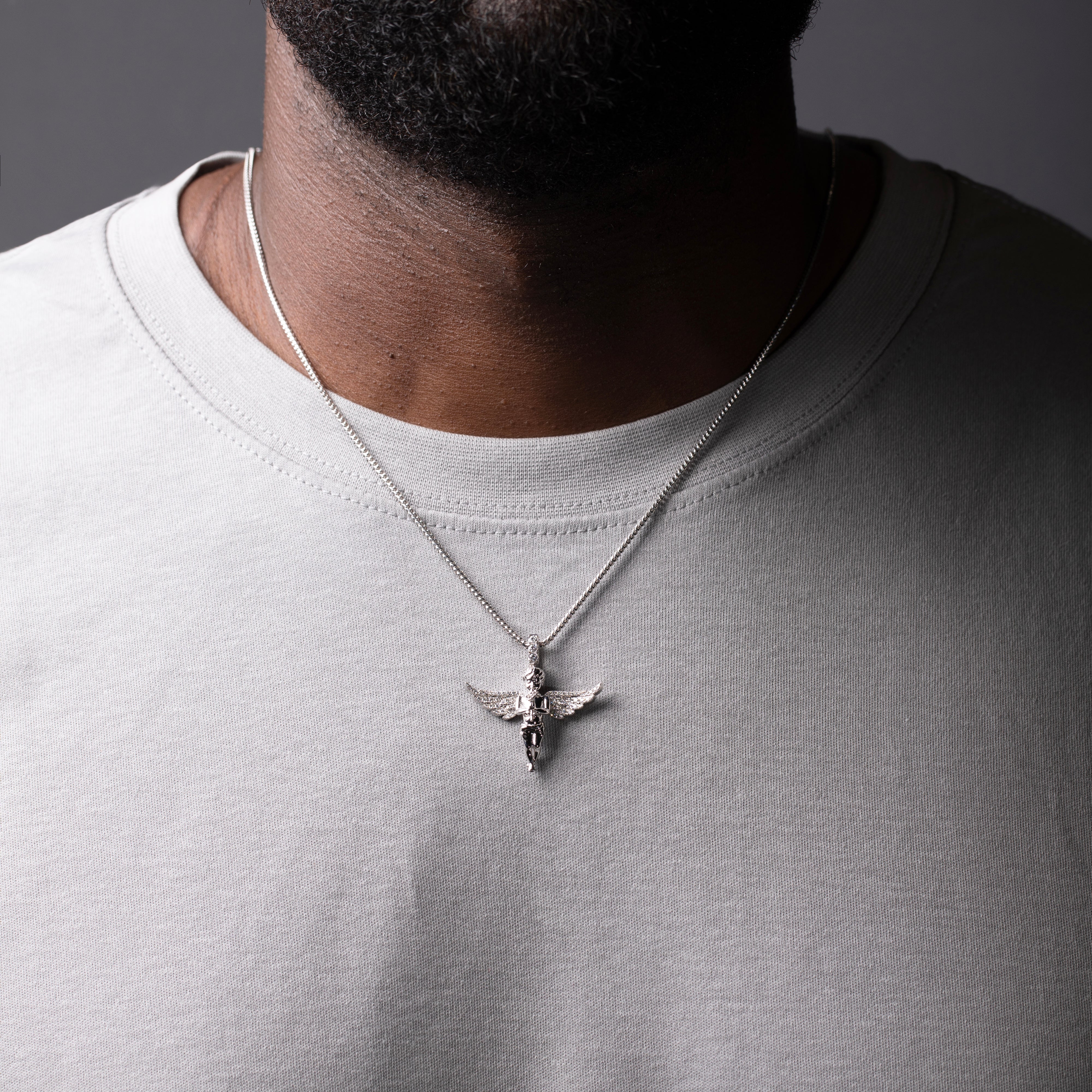 14K Gold Open Wings Diamond Angel Pendant