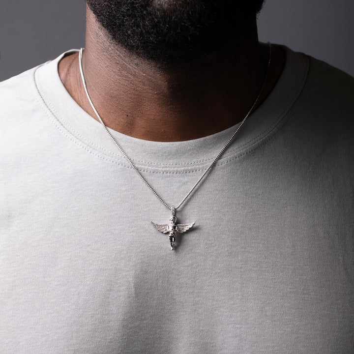 14K Gold Open Wings Diamond Angel Pendant