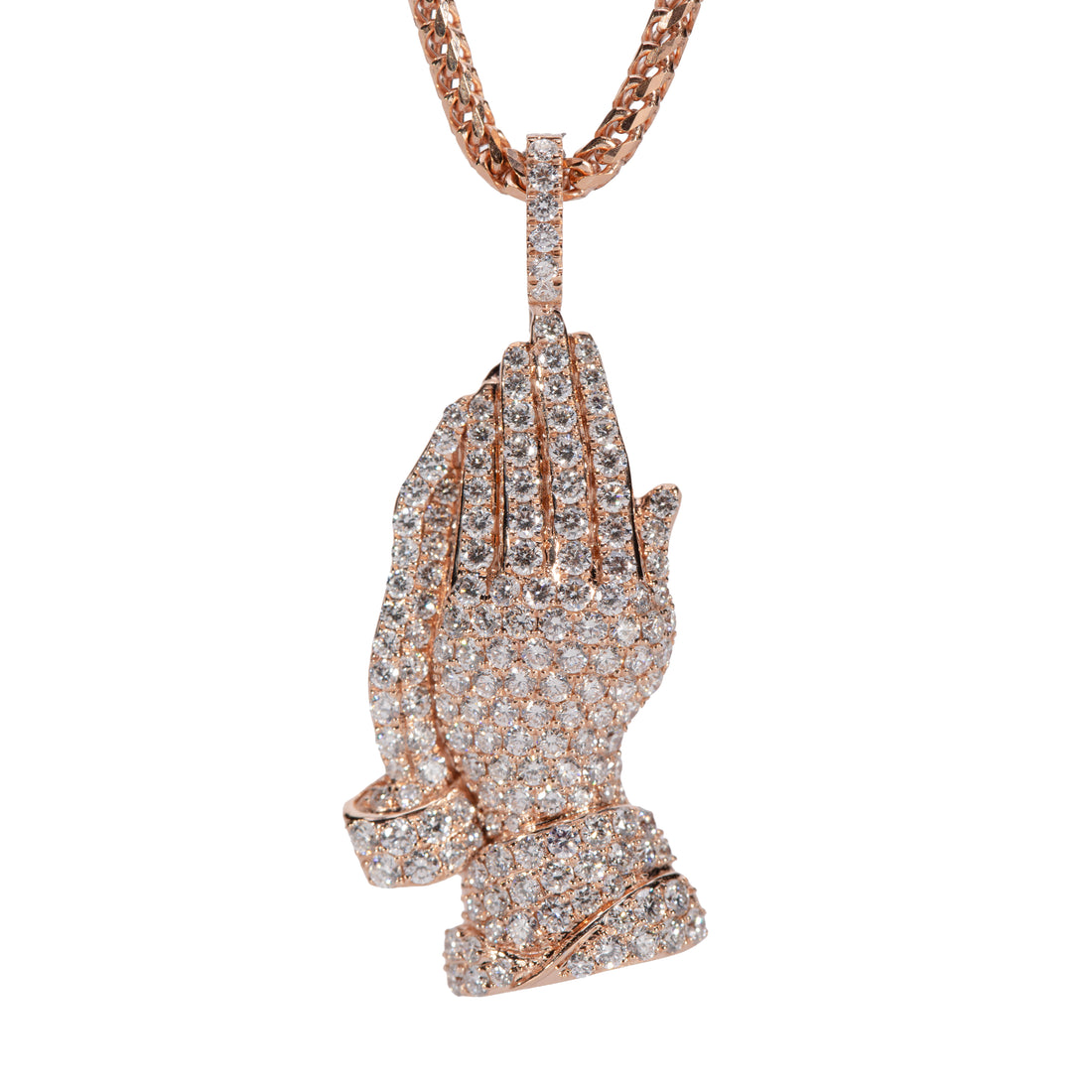 18K Yellow Gold Praying Hands Diamond Pendant