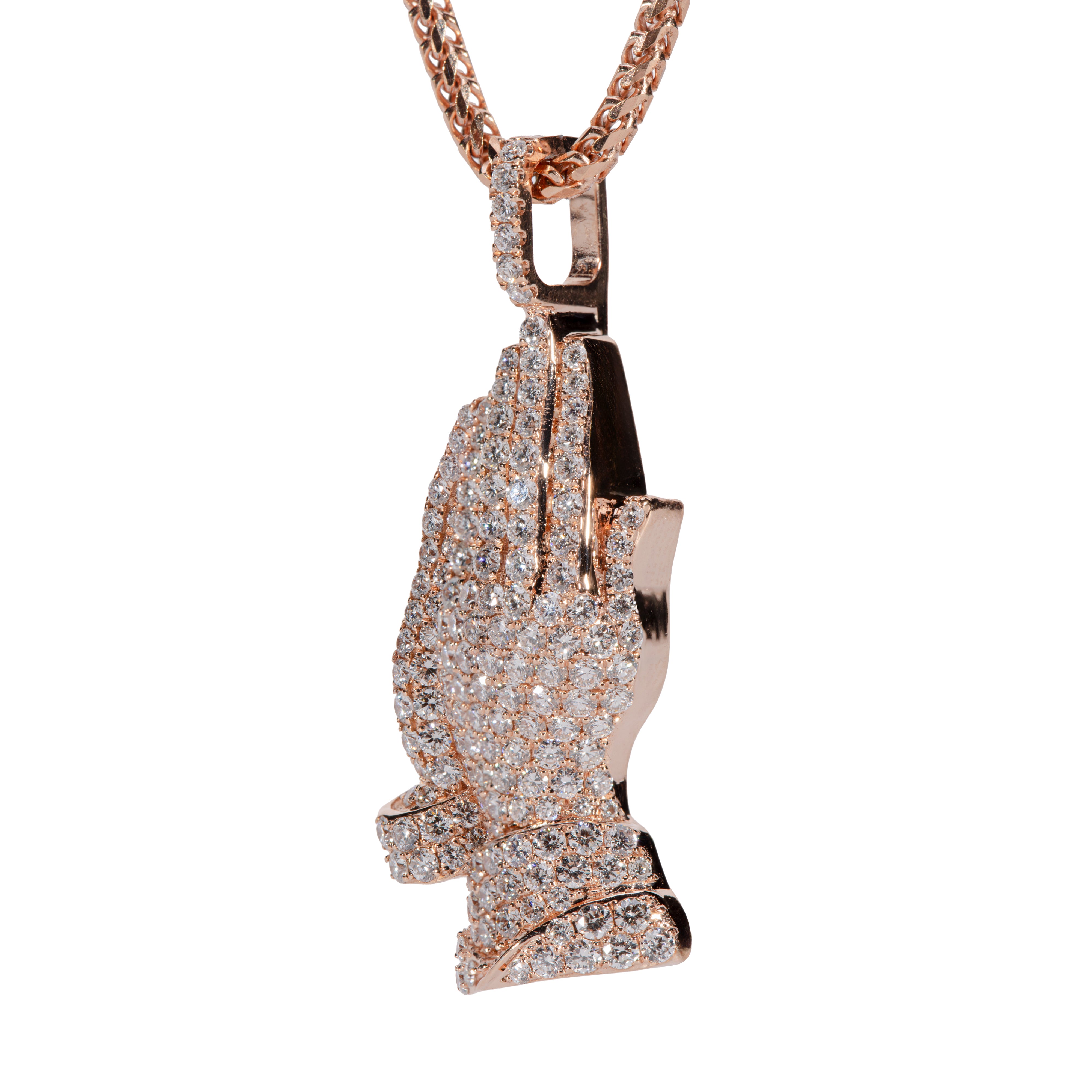 18K Yellow Gold Praying Hands Diamond Pendant