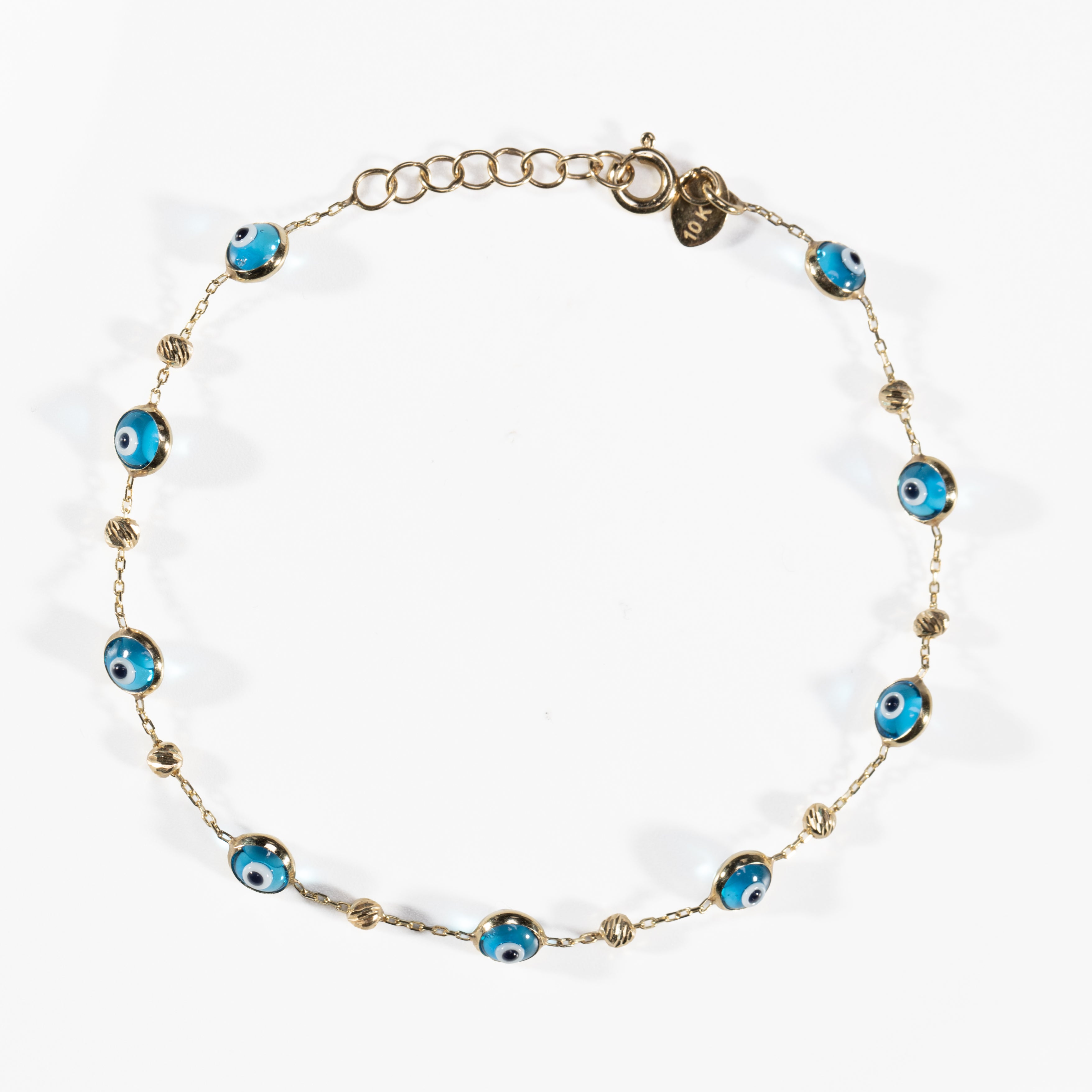 10K Gold Eye Bracelet with Diamond-Cut Beads
