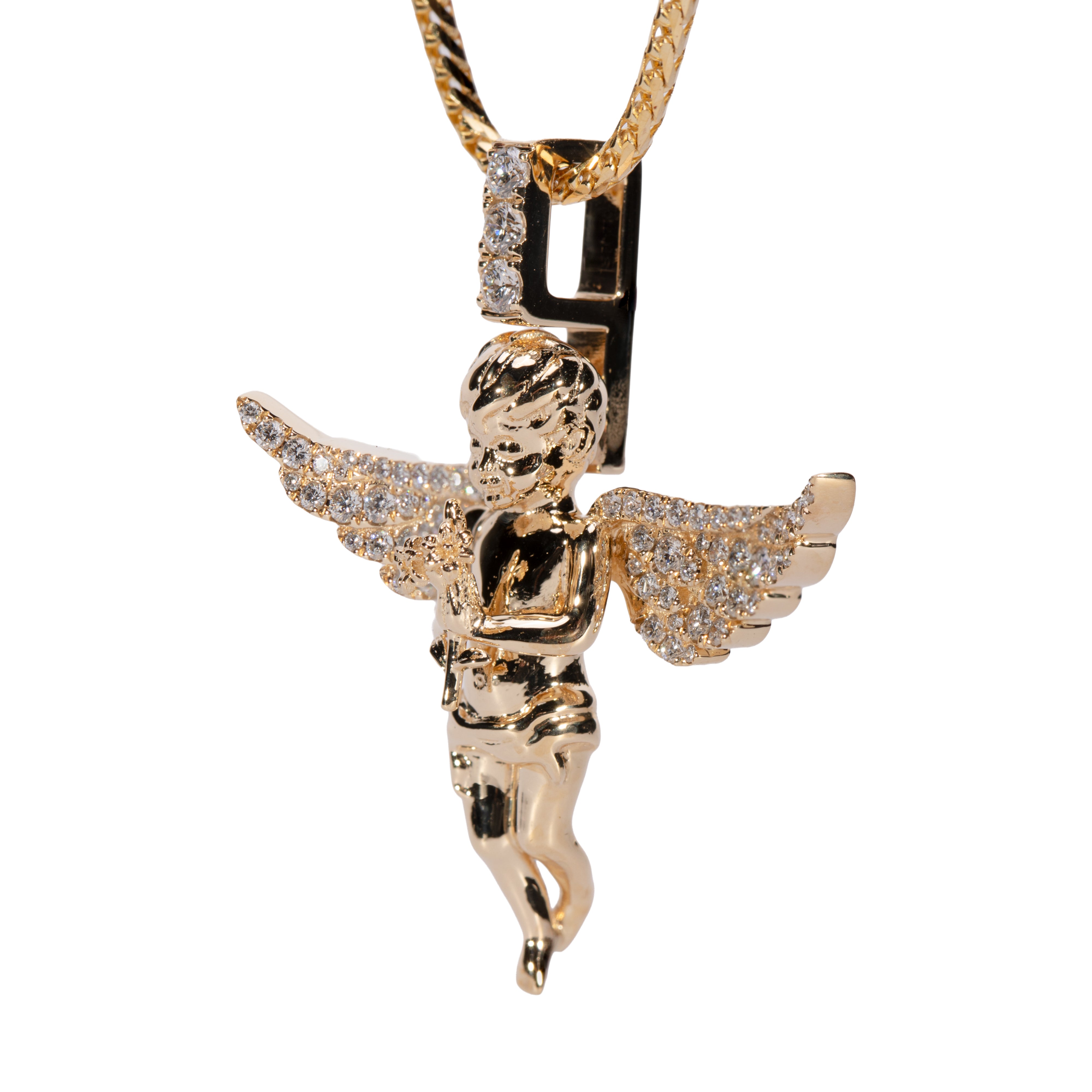 14K Gold Open Wings Diamond Angel Pendant