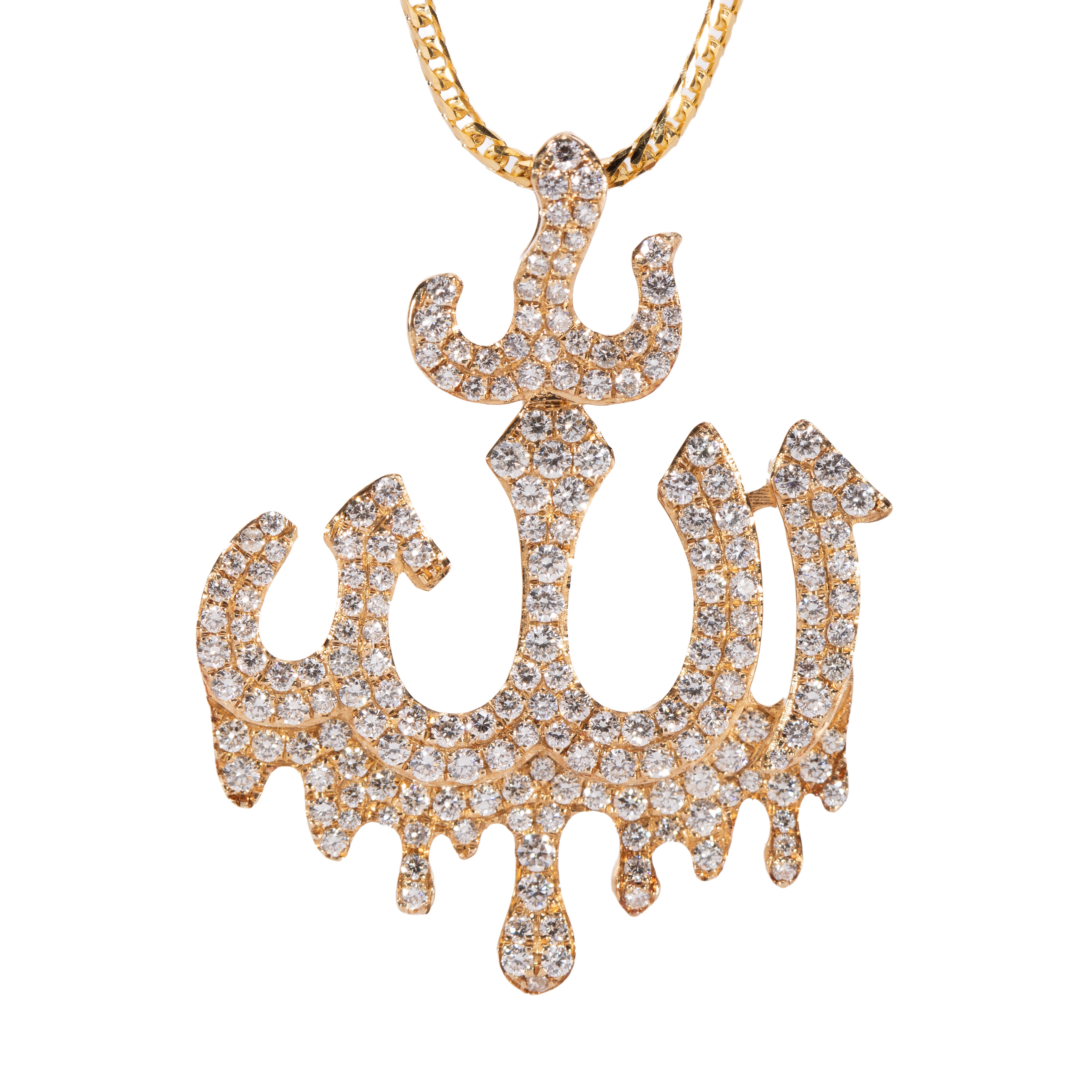 14K Yellow Gold Allah Diamond Pendant
