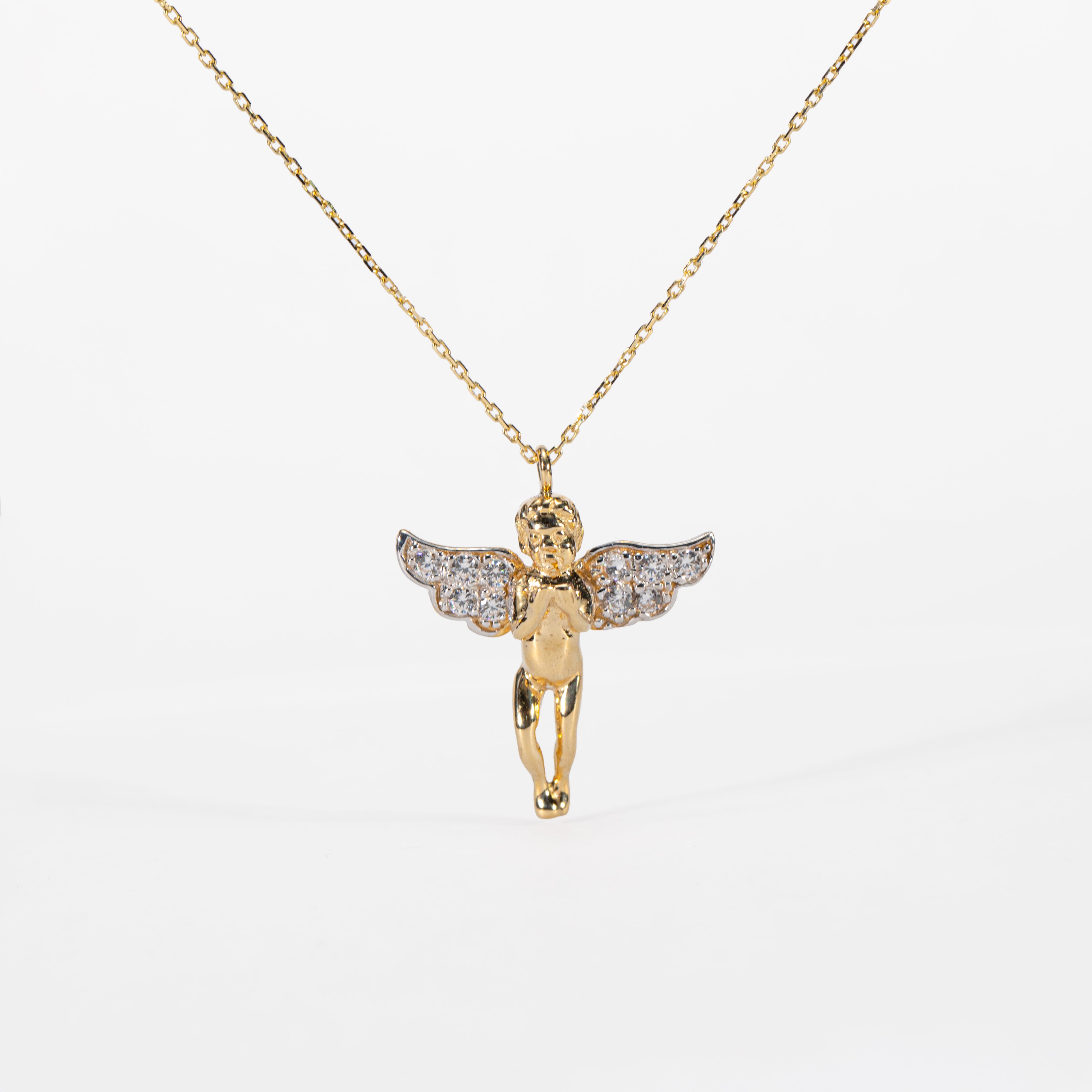 10K Gold Angel Pendant with CZ Stones