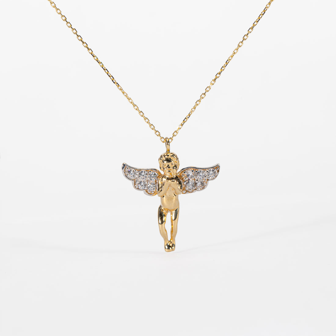 10K Gold Angel Pendant with CZ Stones