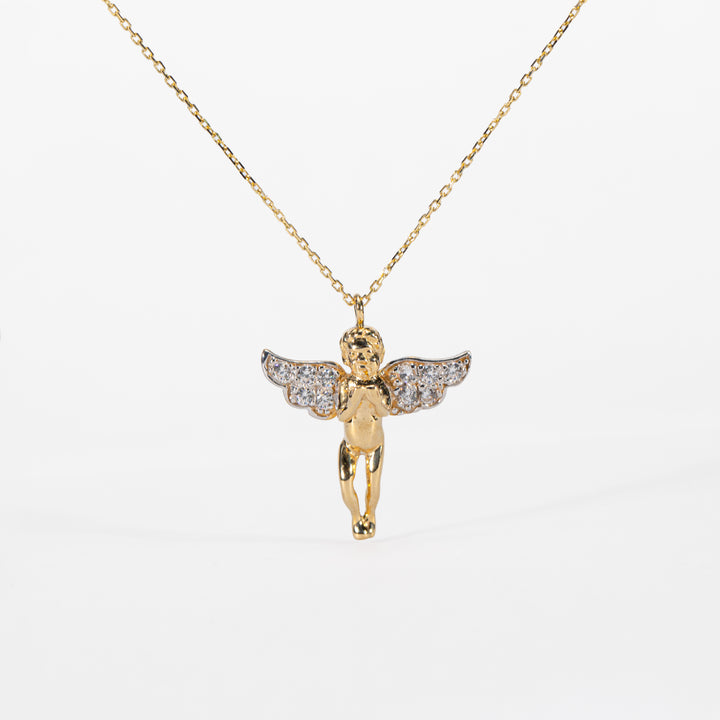 10K Gold Angel Pendant with CZ Stones