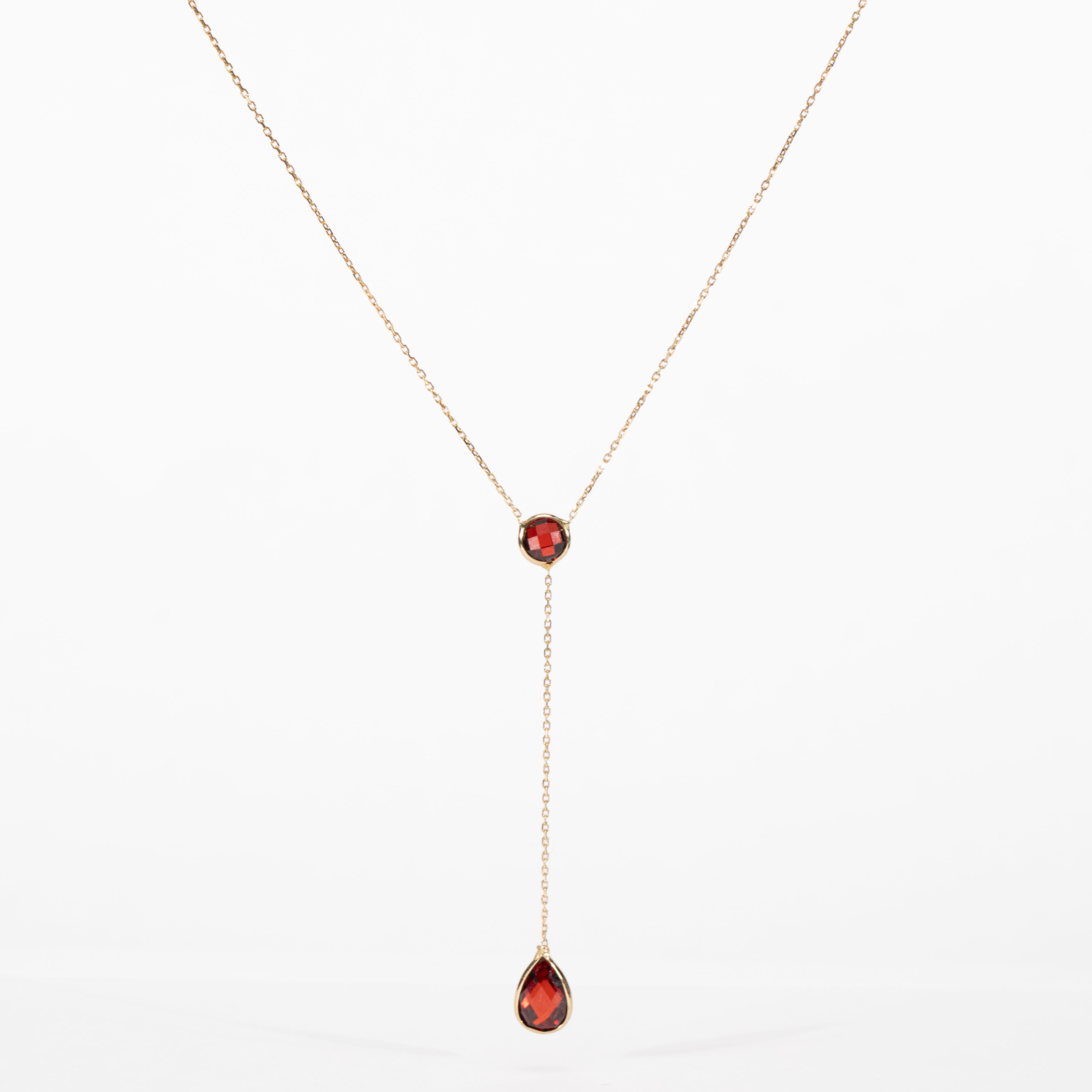 10K Gold Red CZ Lariat Necklace