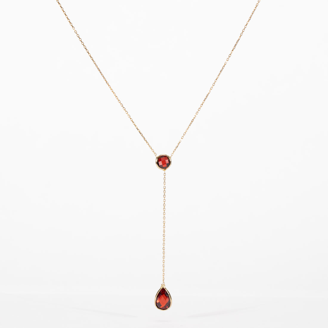 10K Gold Red CZ Lariat Necklace