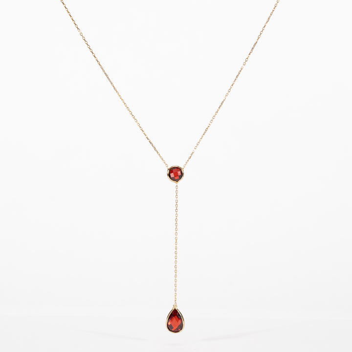 10K Gold Red CZ Lariat Necklace