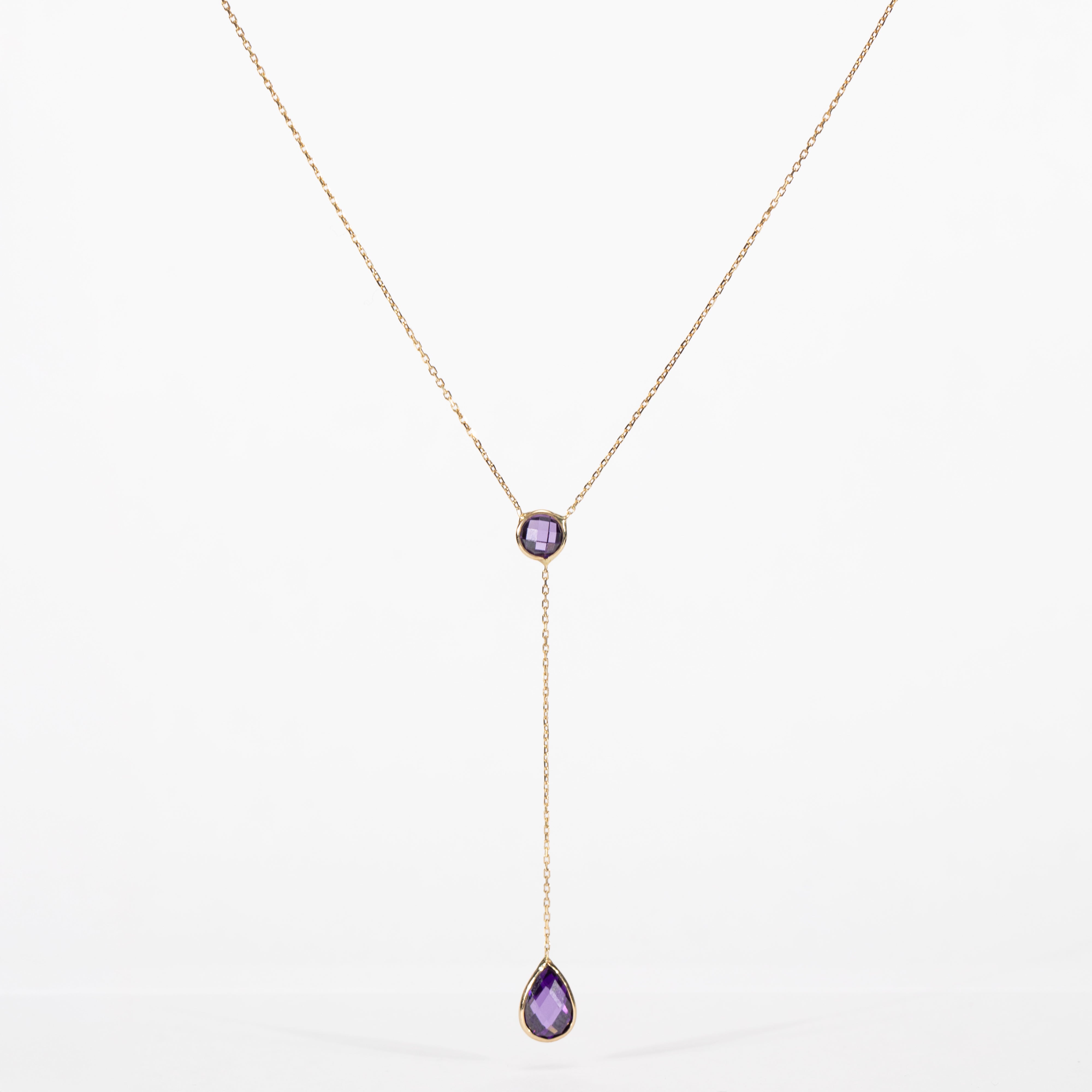 10K Gold Purple CZ Lariat Necklace