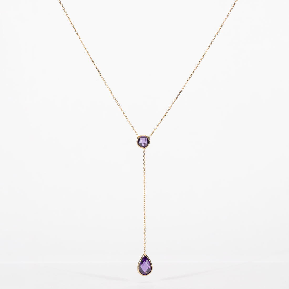 10K Gold Purple CZ Lariat Necklace