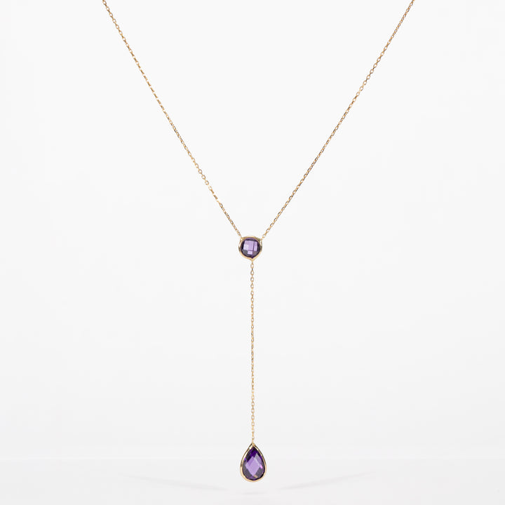 10K Gold Purple CZ Lariat Necklace
