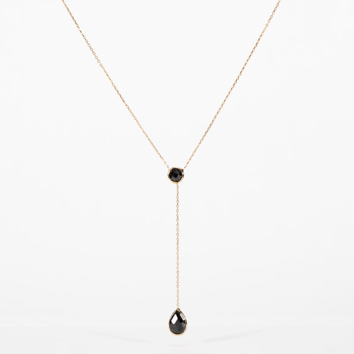 10K Gold Black CZ Lariat Necklace