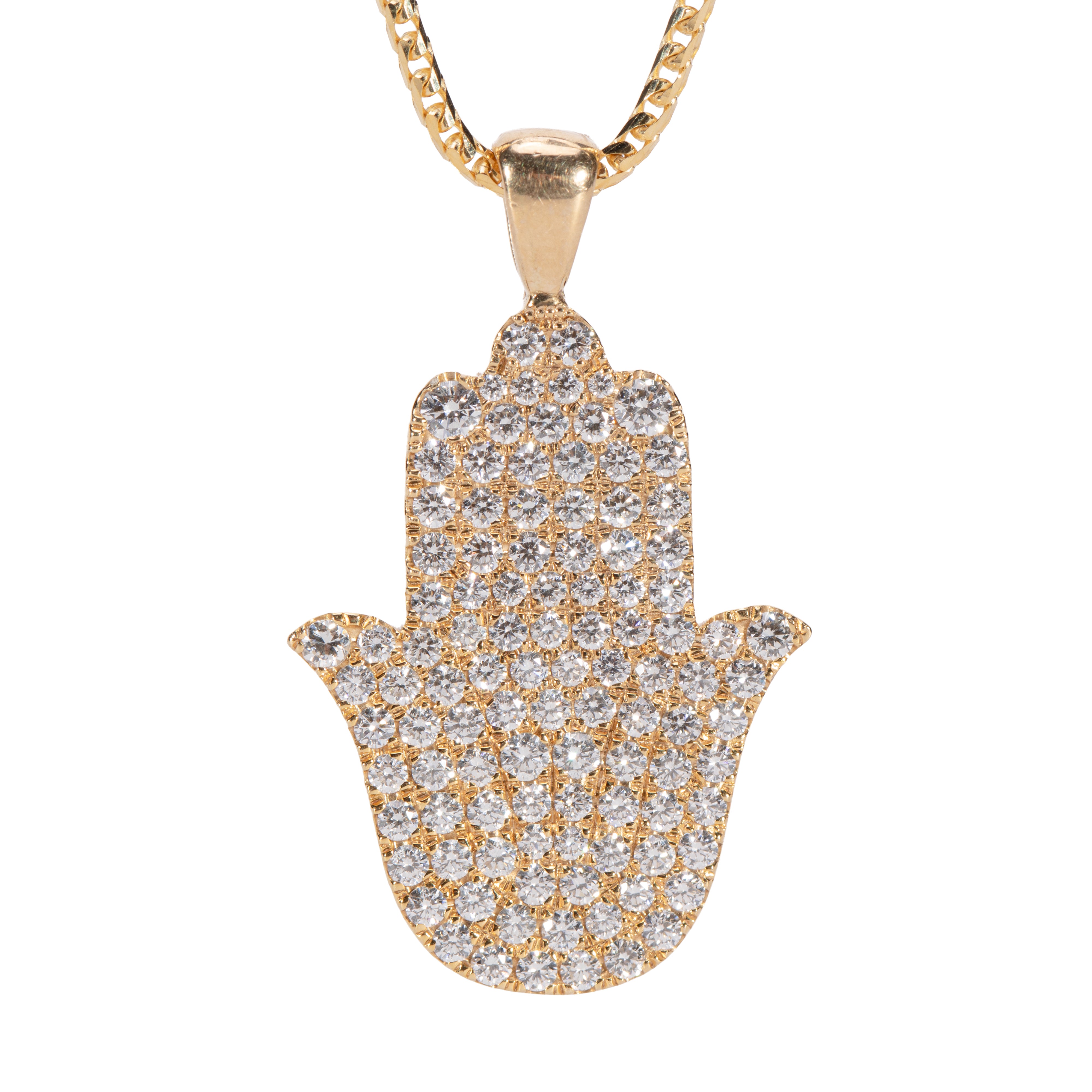 10K Yellow Gold Diamond Hamza Hand Pendant