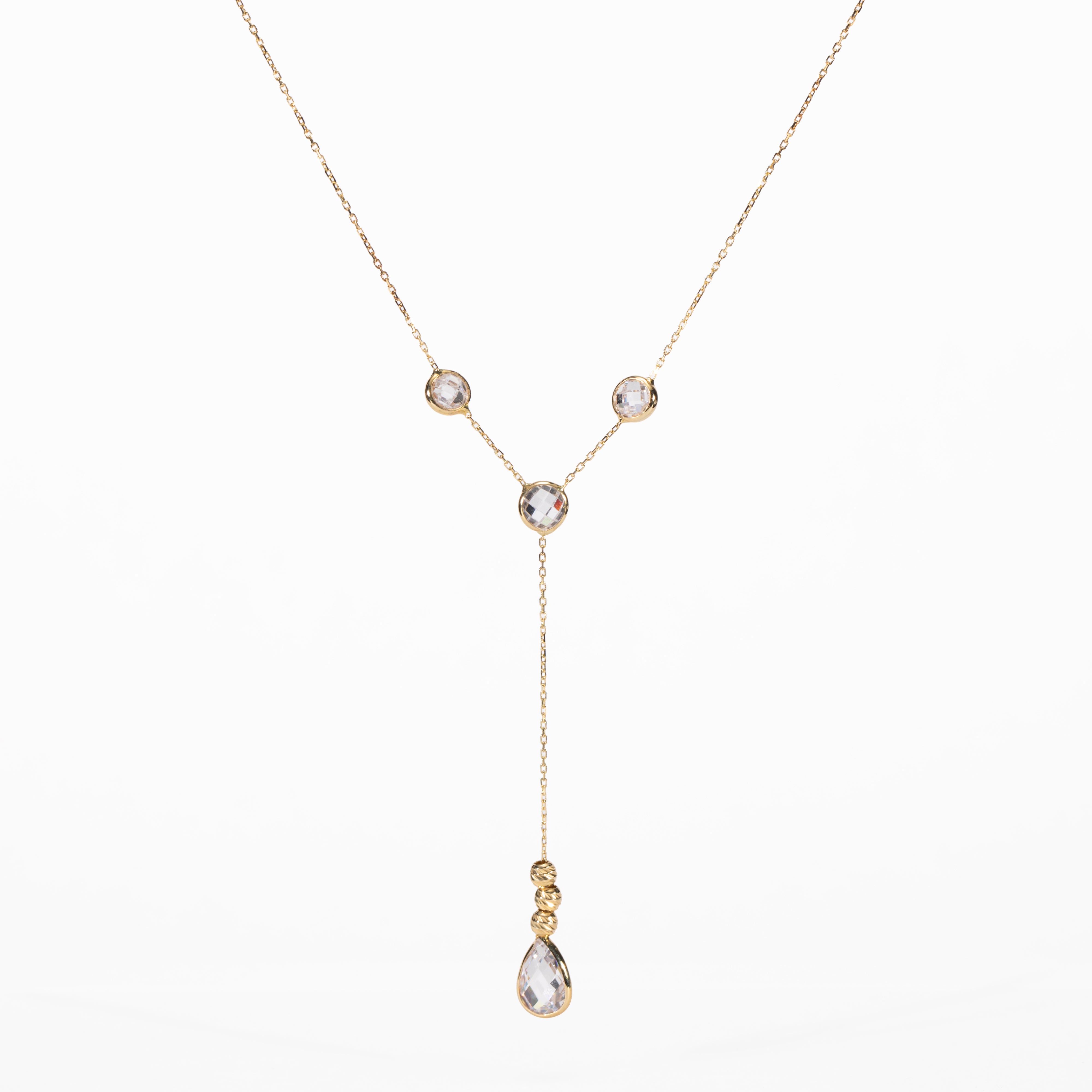10K Gold White CZ Lariat Necklace