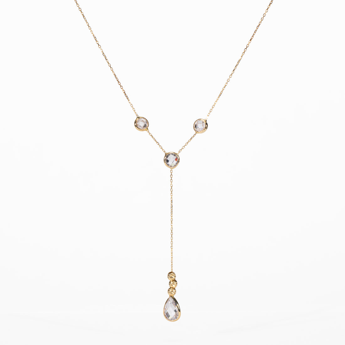 10K Gold White CZ Lariat Necklace