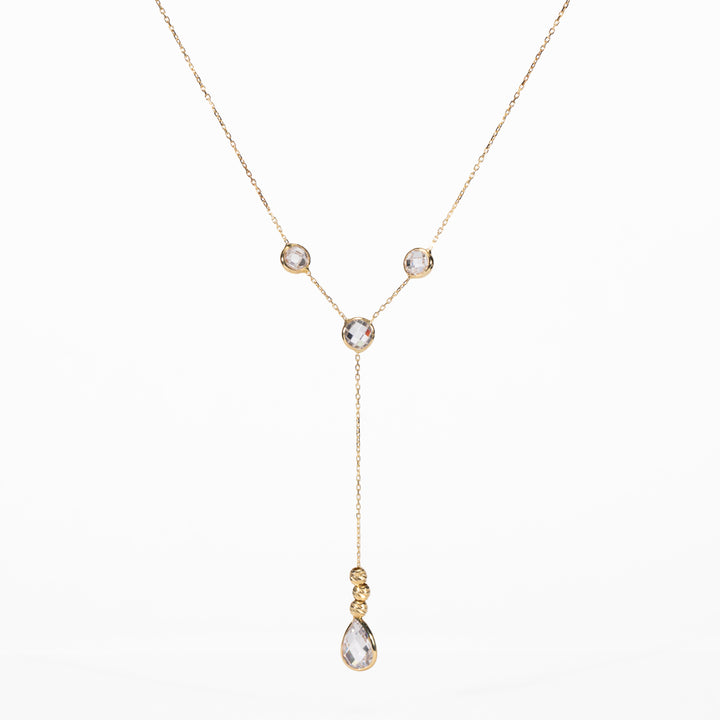 10K Gold White CZ Lariat Necklace