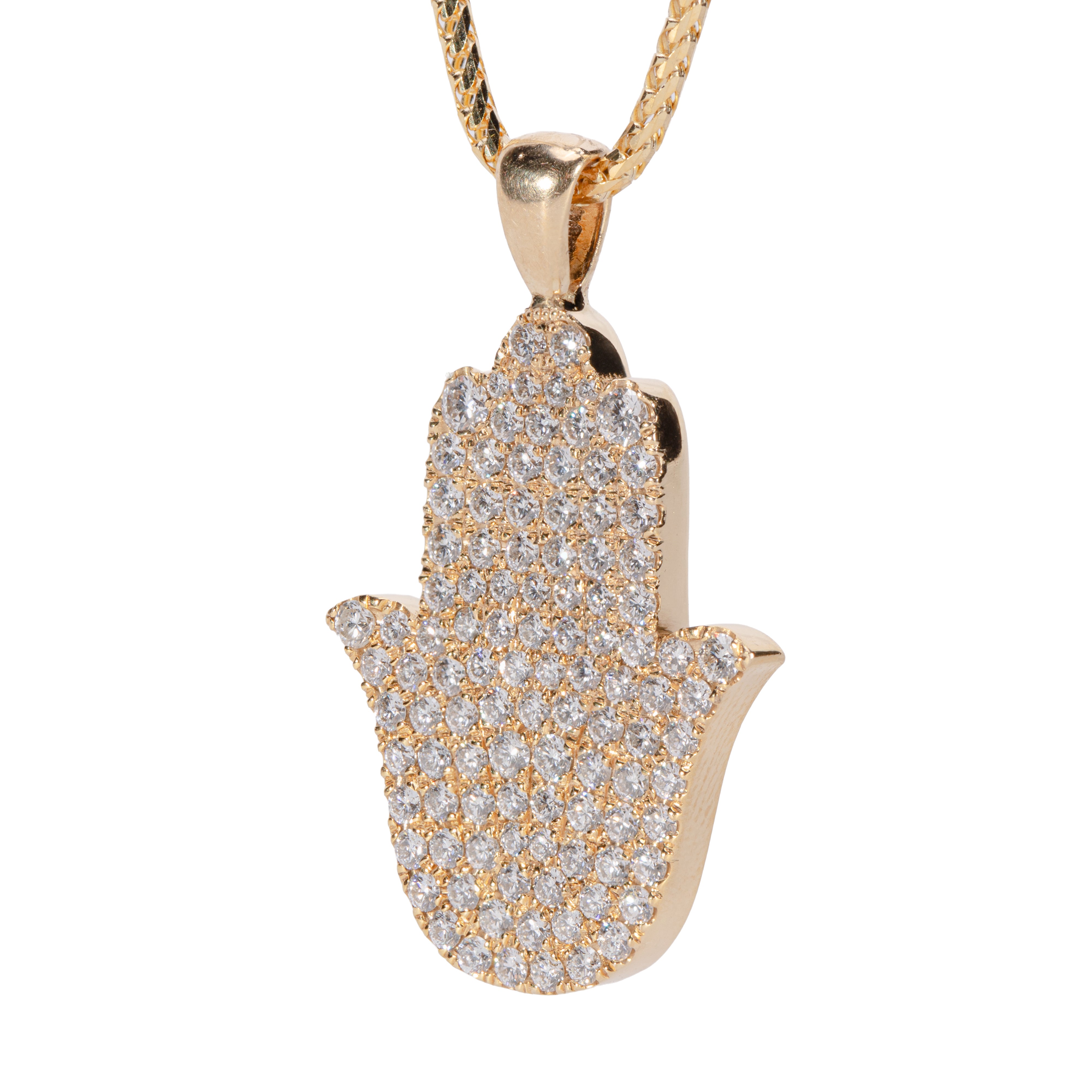 10K Yellow Gold Diamond Hamza Hand Pendant