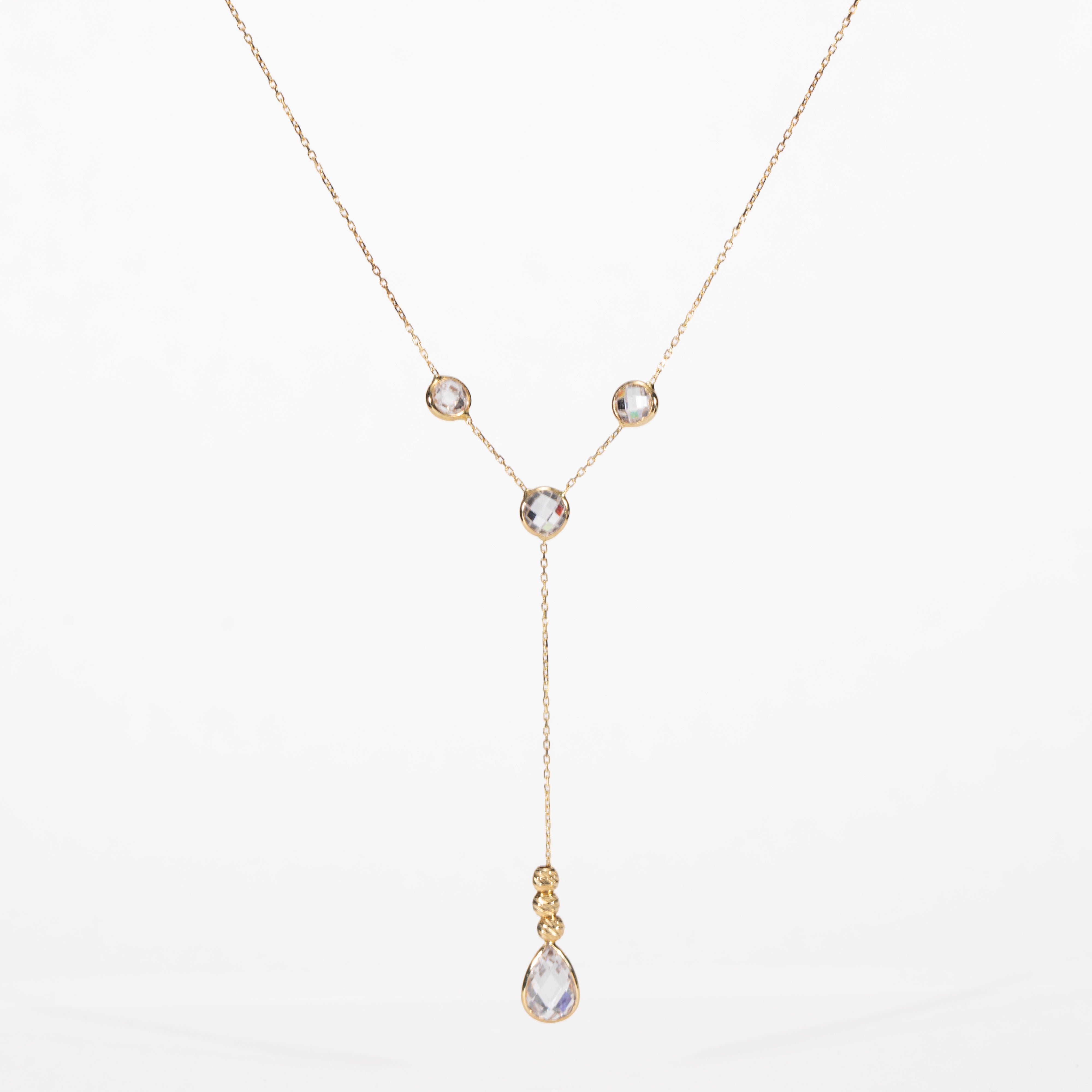 10K Gold White CZ Lariat Necklace