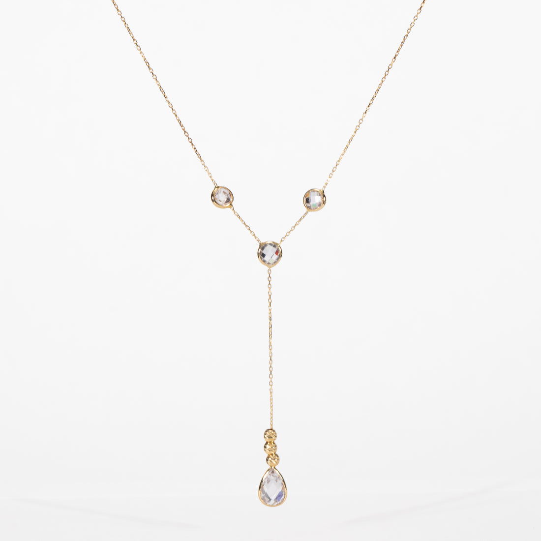10K Gold White CZ Lariat Necklace