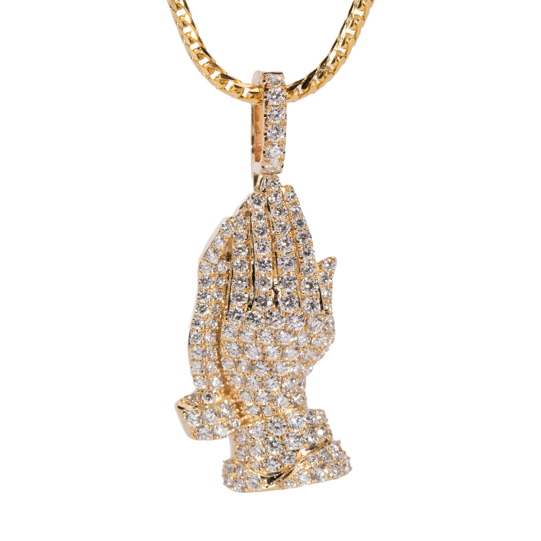 18K Yellow Gold Praying Hands Diamond Pendant