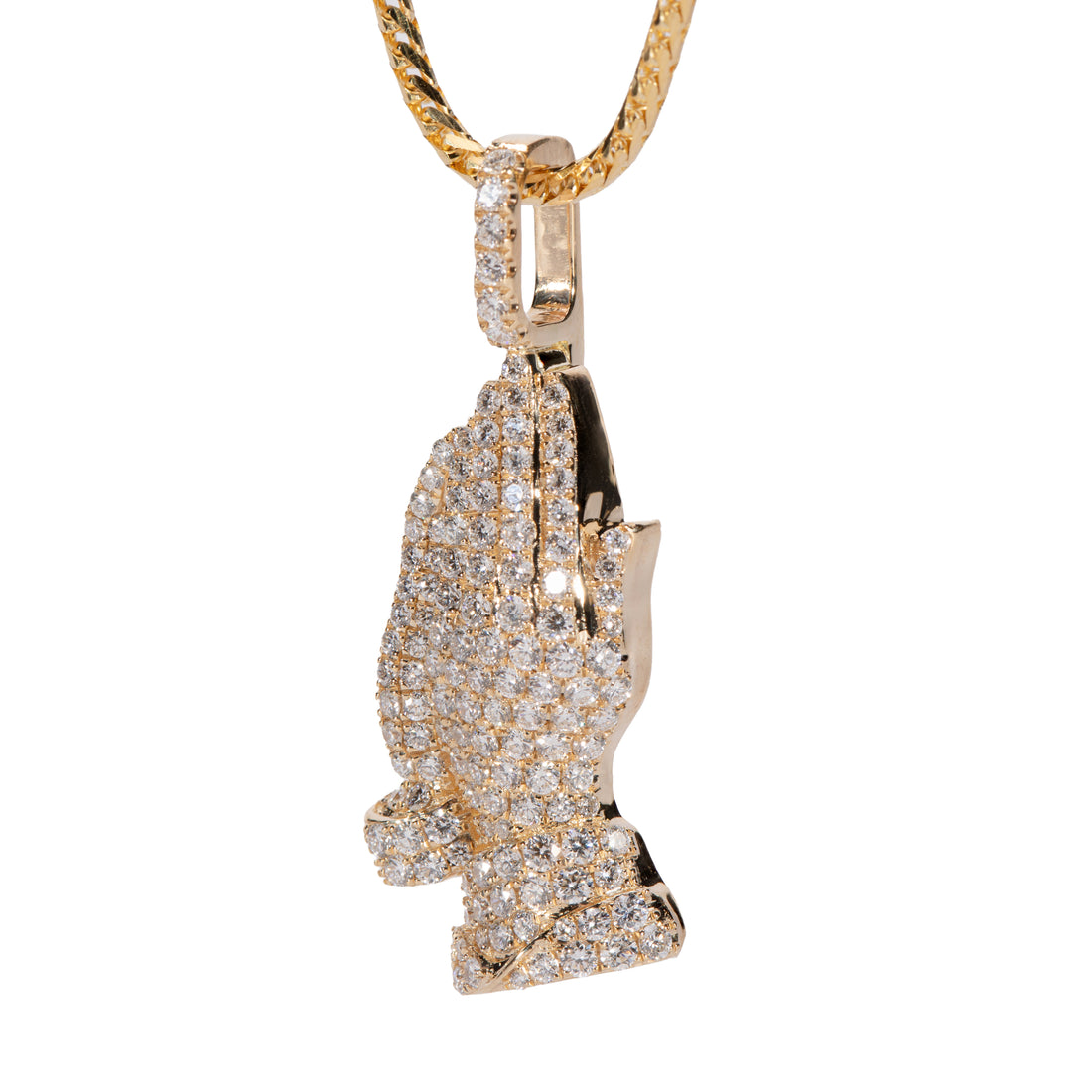 18K Yellow Gold Praying Hands Diamond Pendant