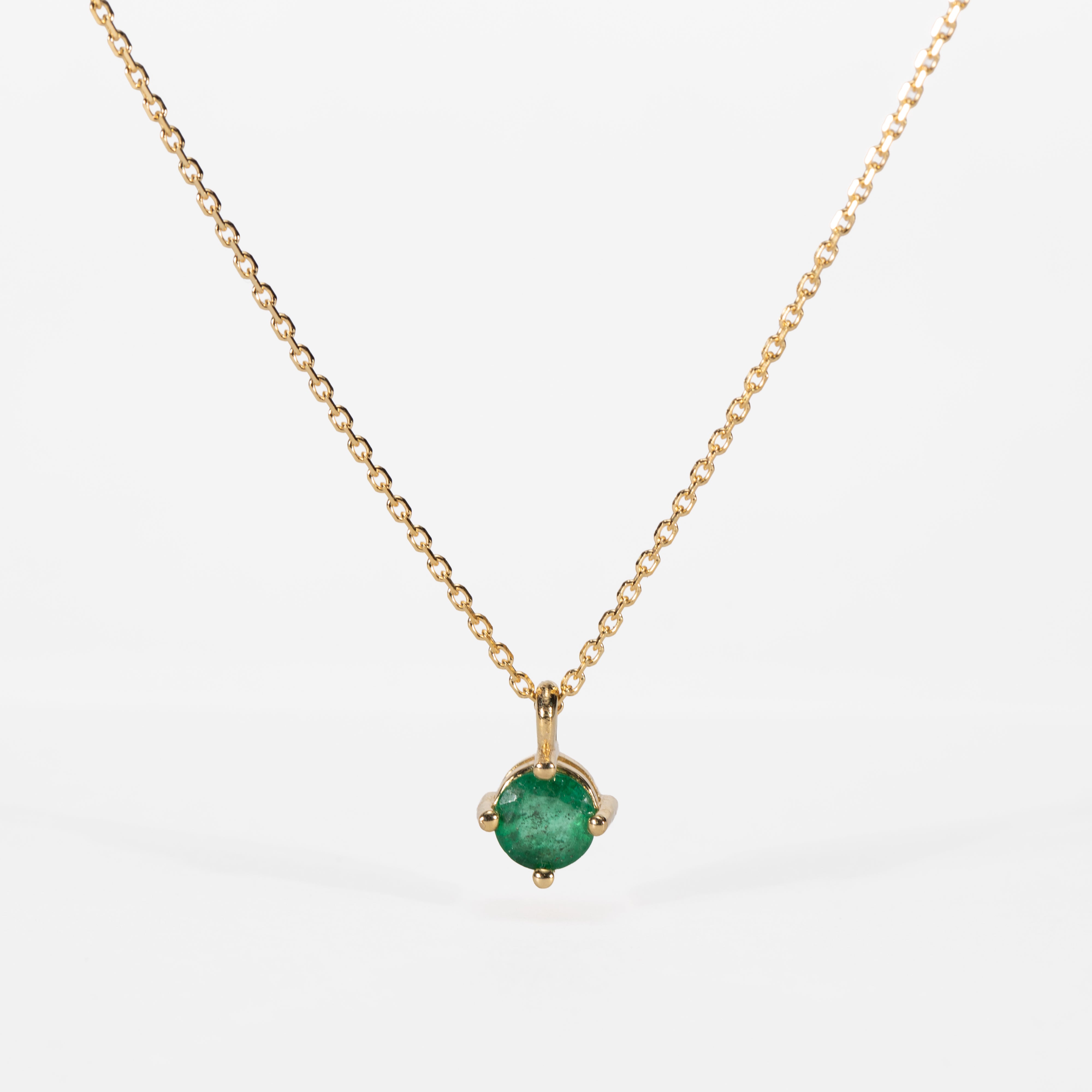 14K Gold & Green Emerald Solitaire Necklace
