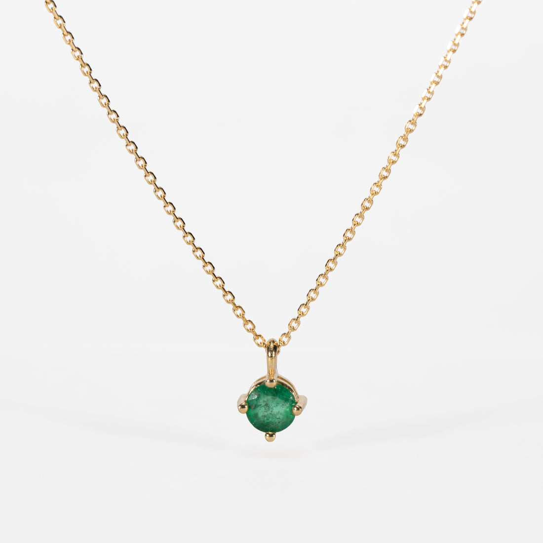14K Gold & Green Emerald Solitaire Necklace