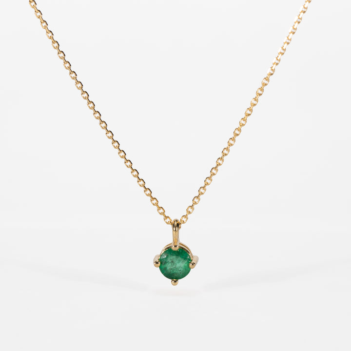 14K Gold & Green Emerald Solitaire Necklace