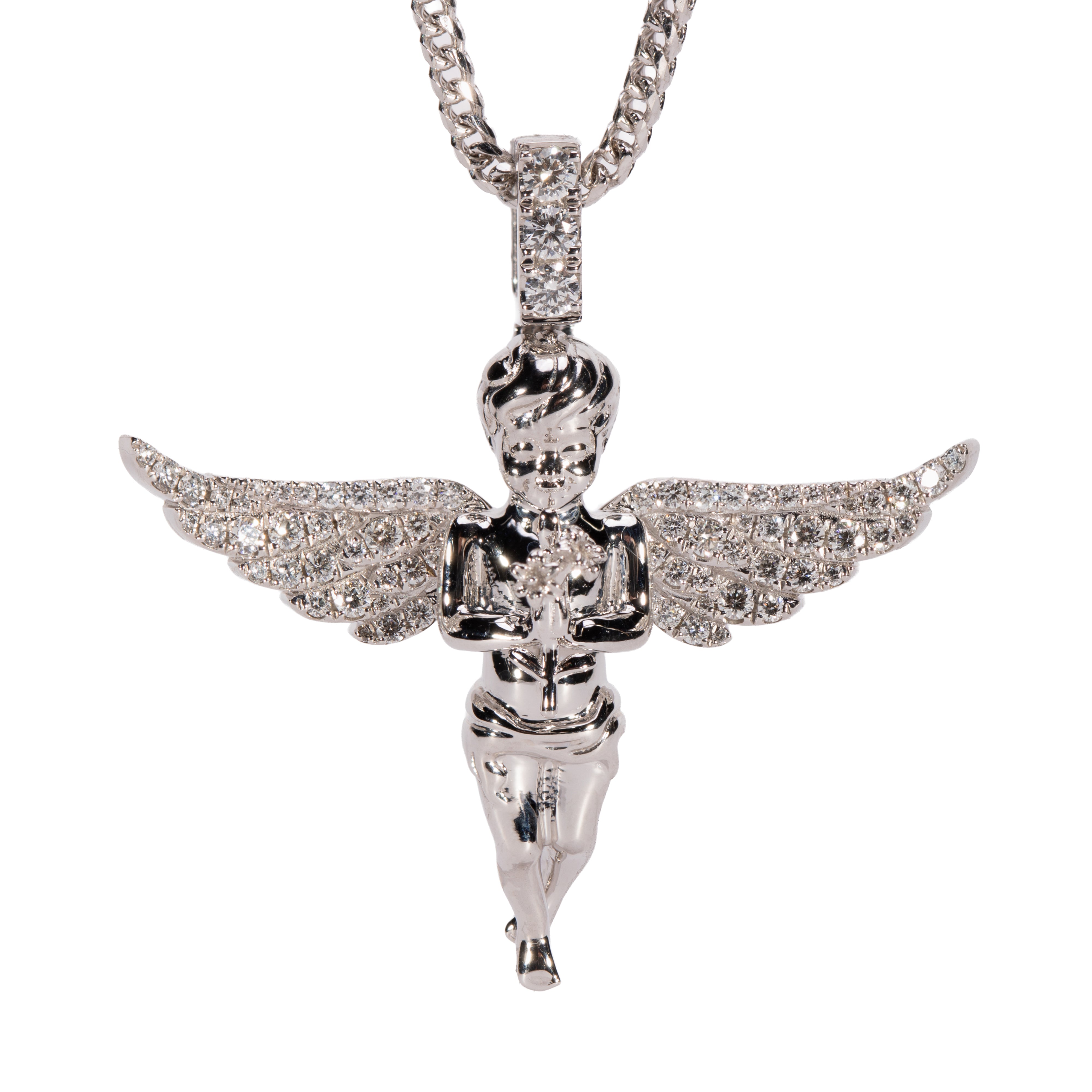 14K Gold Open Wings Diamond Angel Pendant