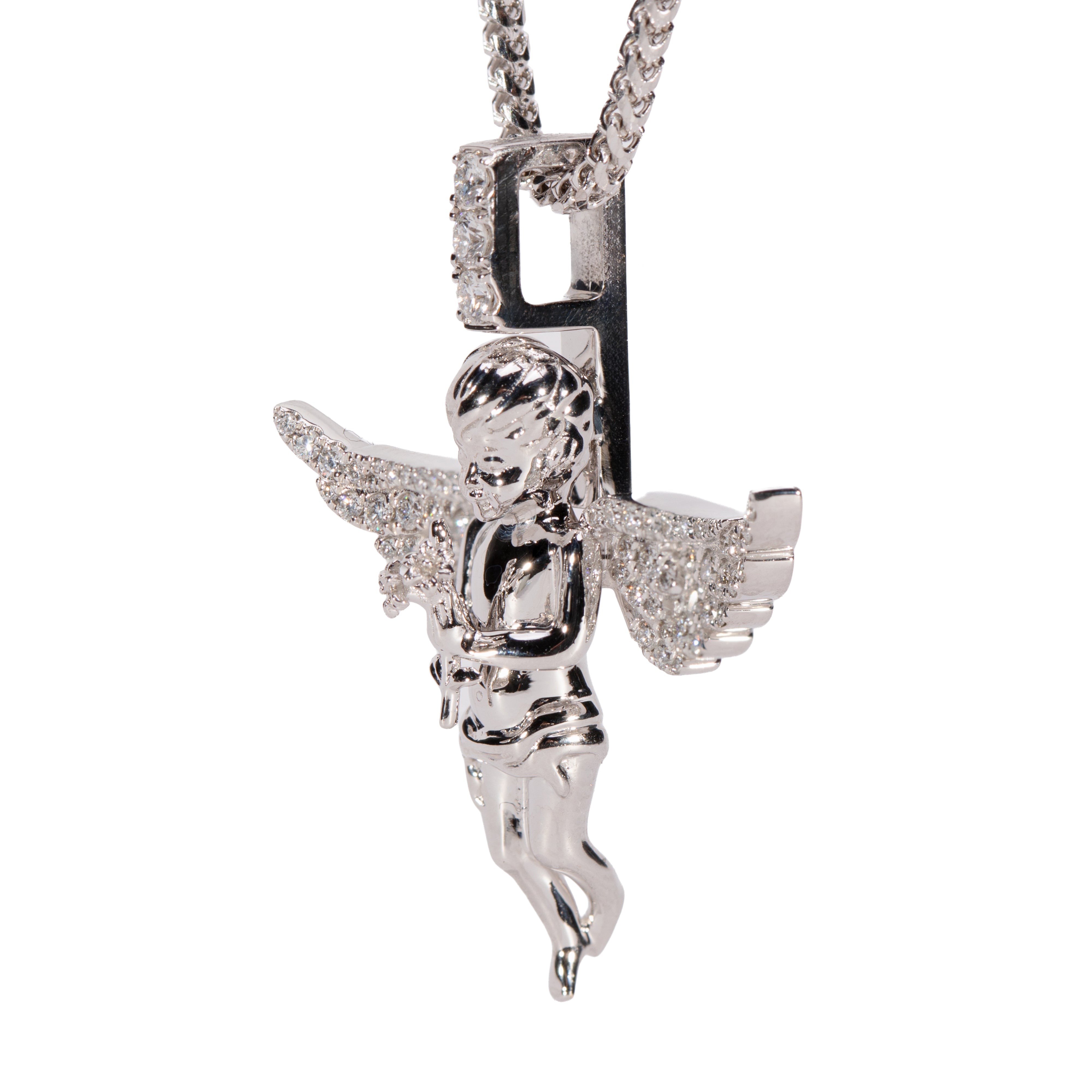 14K Gold Open Wings Diamond Angel Pendant